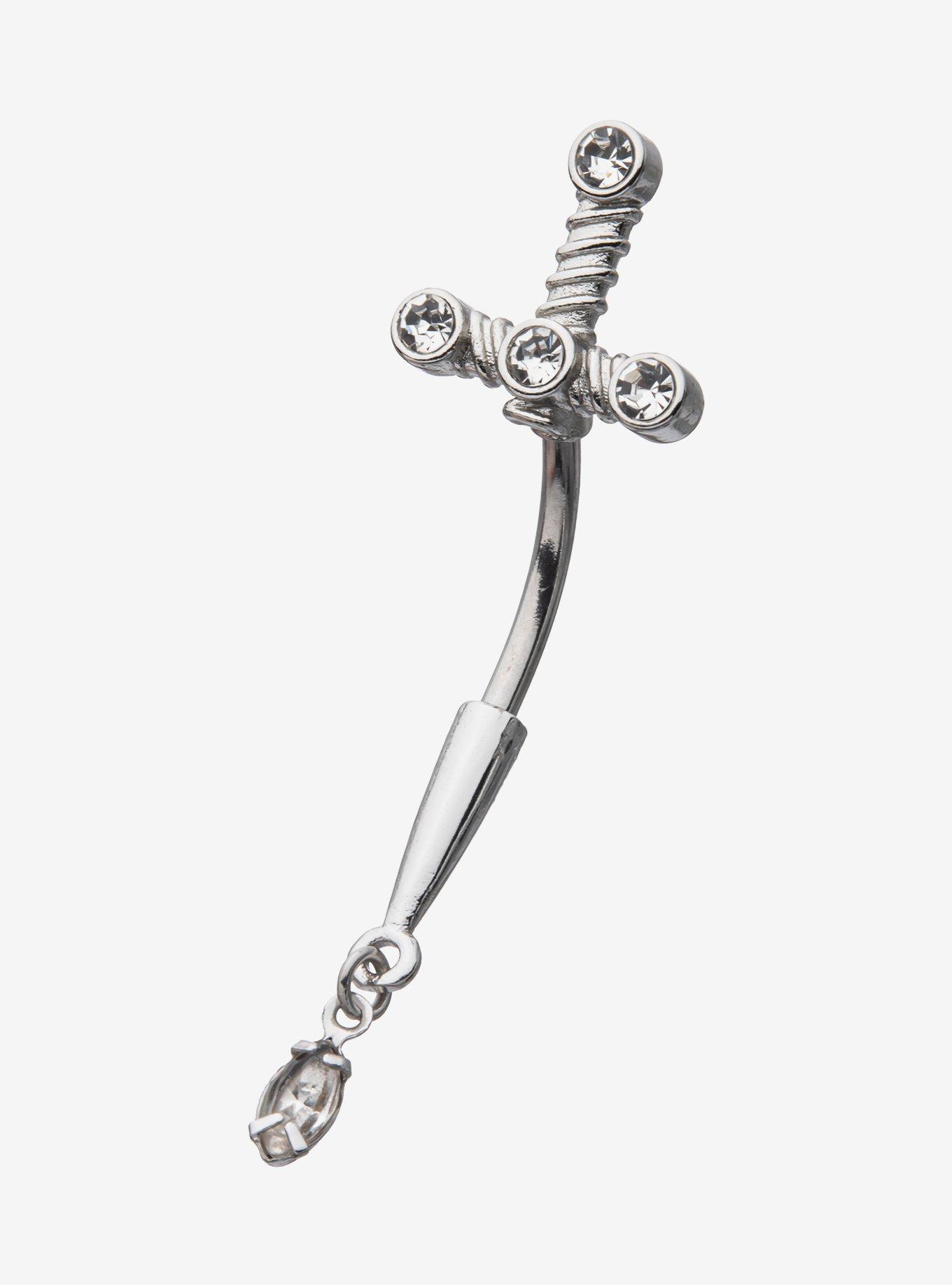 14G Steel Silver Dagger Navel Barbell, , hi-res