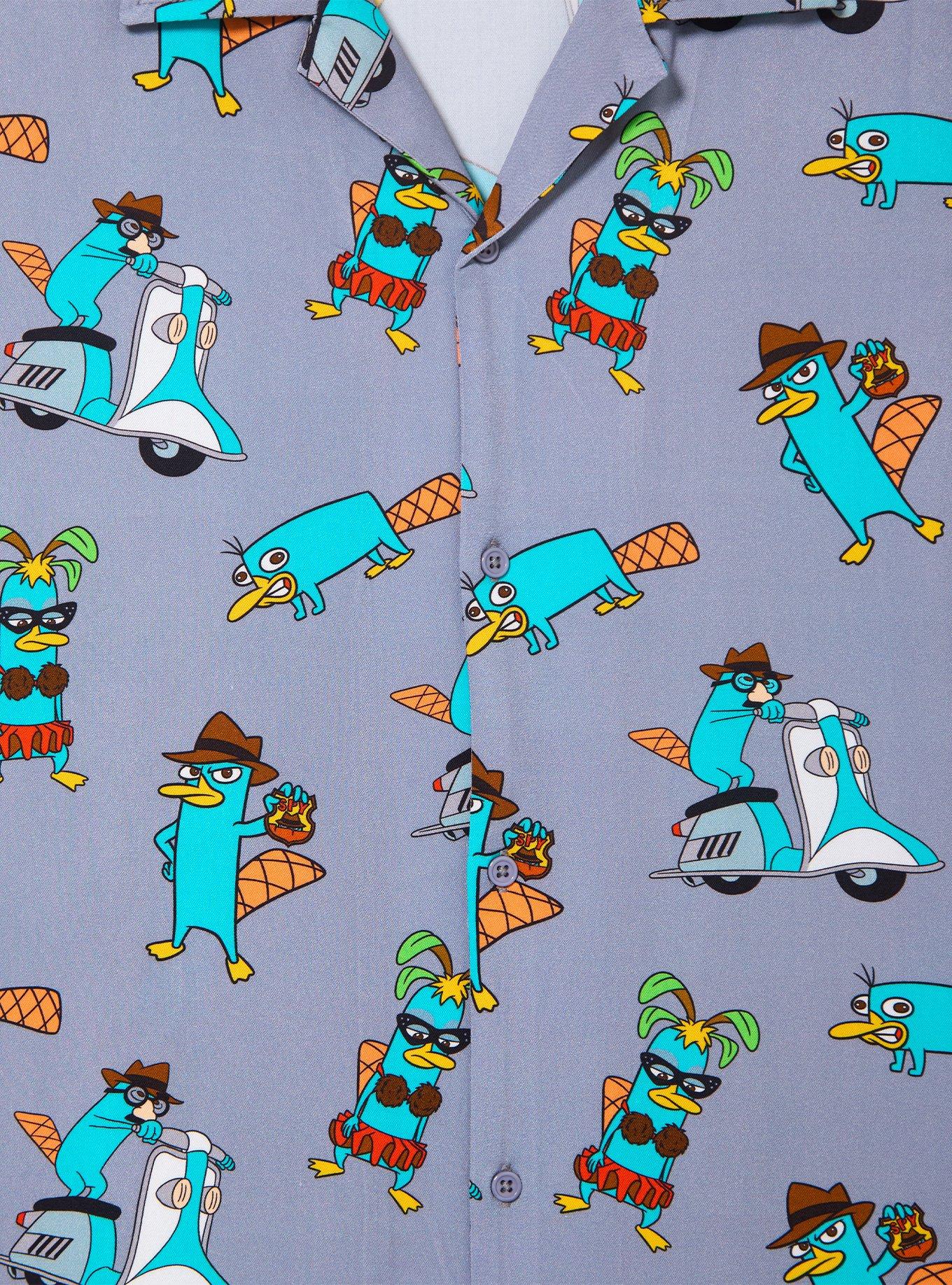 Disney Phineas and Ferb Perry Disguises Allover Print Woven Button Up - BoxLunch Exclusive, GREY, alternate