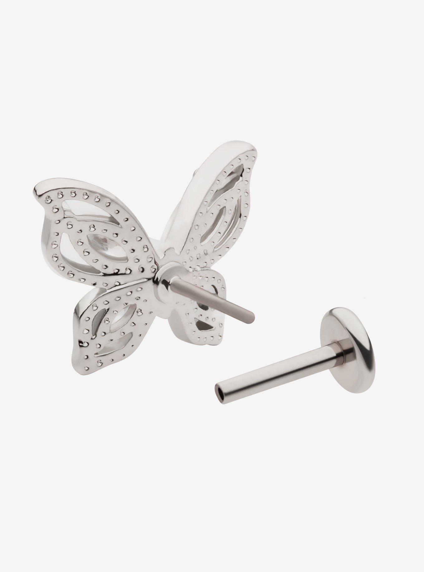 18G Steel Silver Butterfly CZ Gem Labret Stud, , hi-res