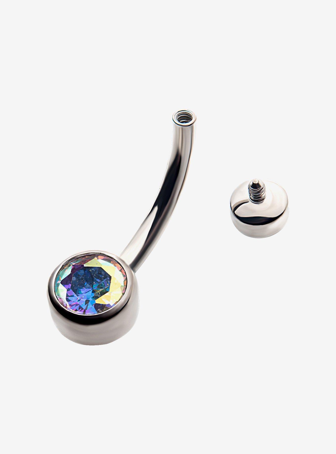 Titanium Iridescent Bling Navel Barbell, , hi-res