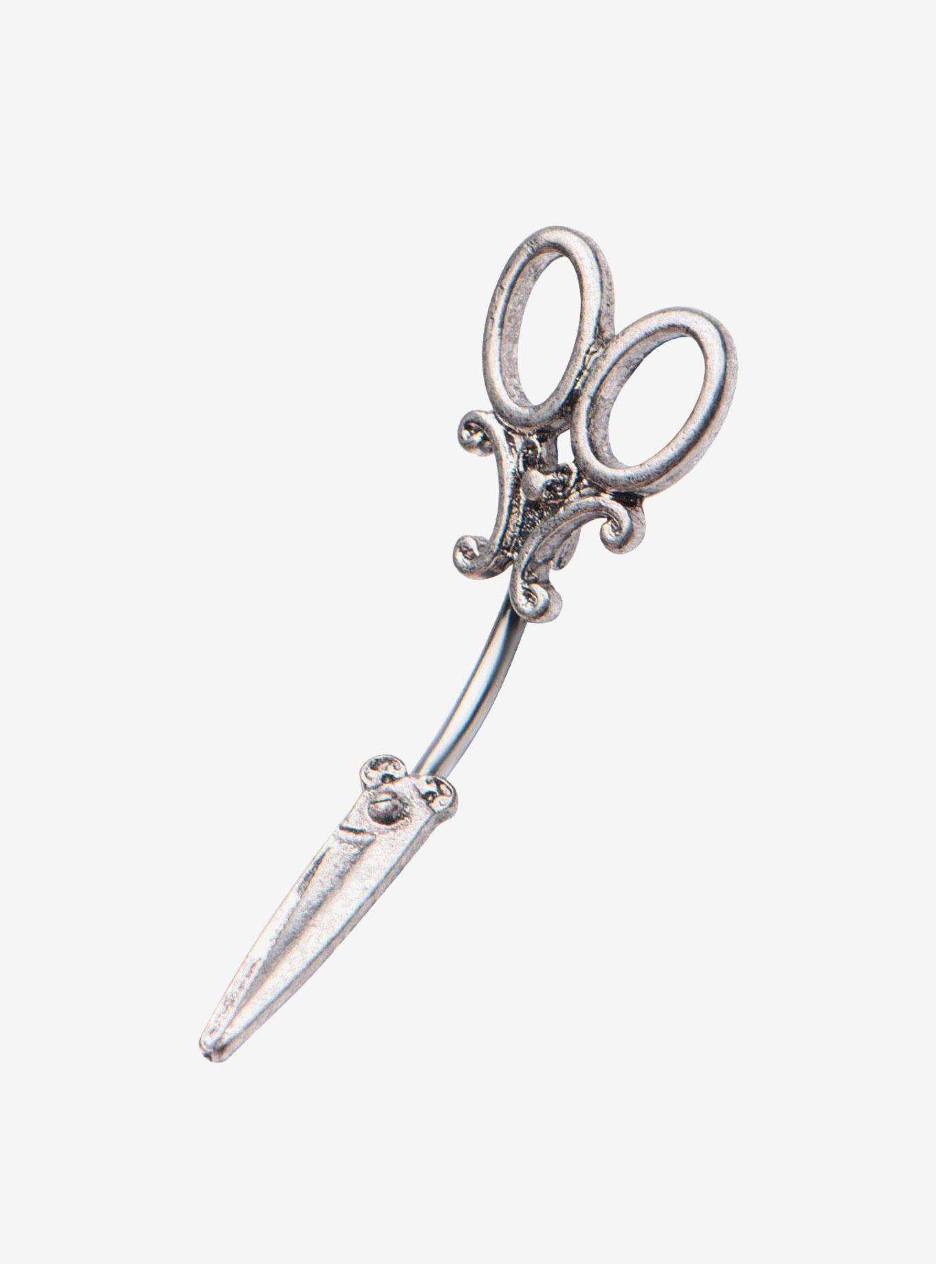 14G Steel Silver Scissors Navel Barbell, , hi-res