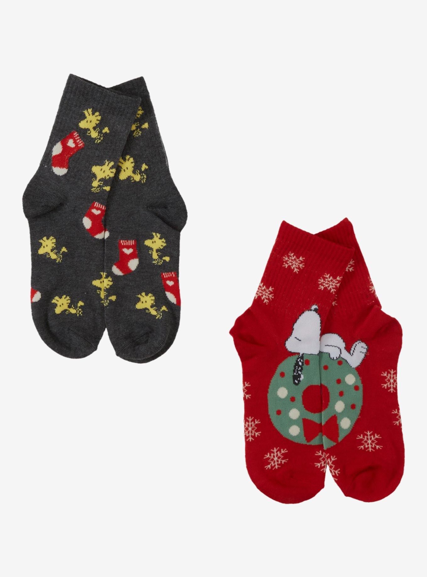 Peanuts Snoopy Woodstock Stocking Wreath Crew Socks 2 Pair, , hi-res