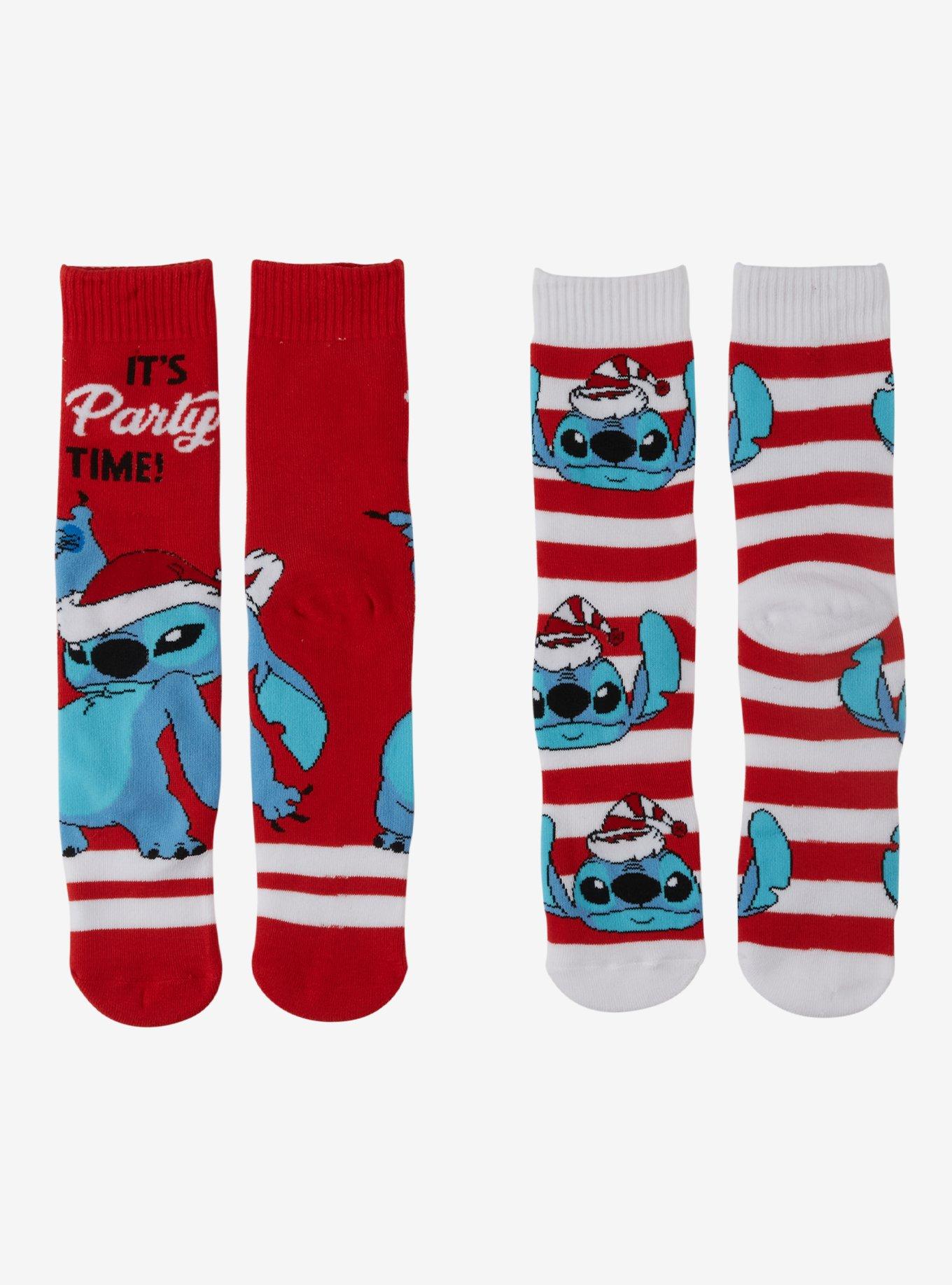 Disney Stitch Santa Stripe Crew Socks 2 Pair, , hi-res