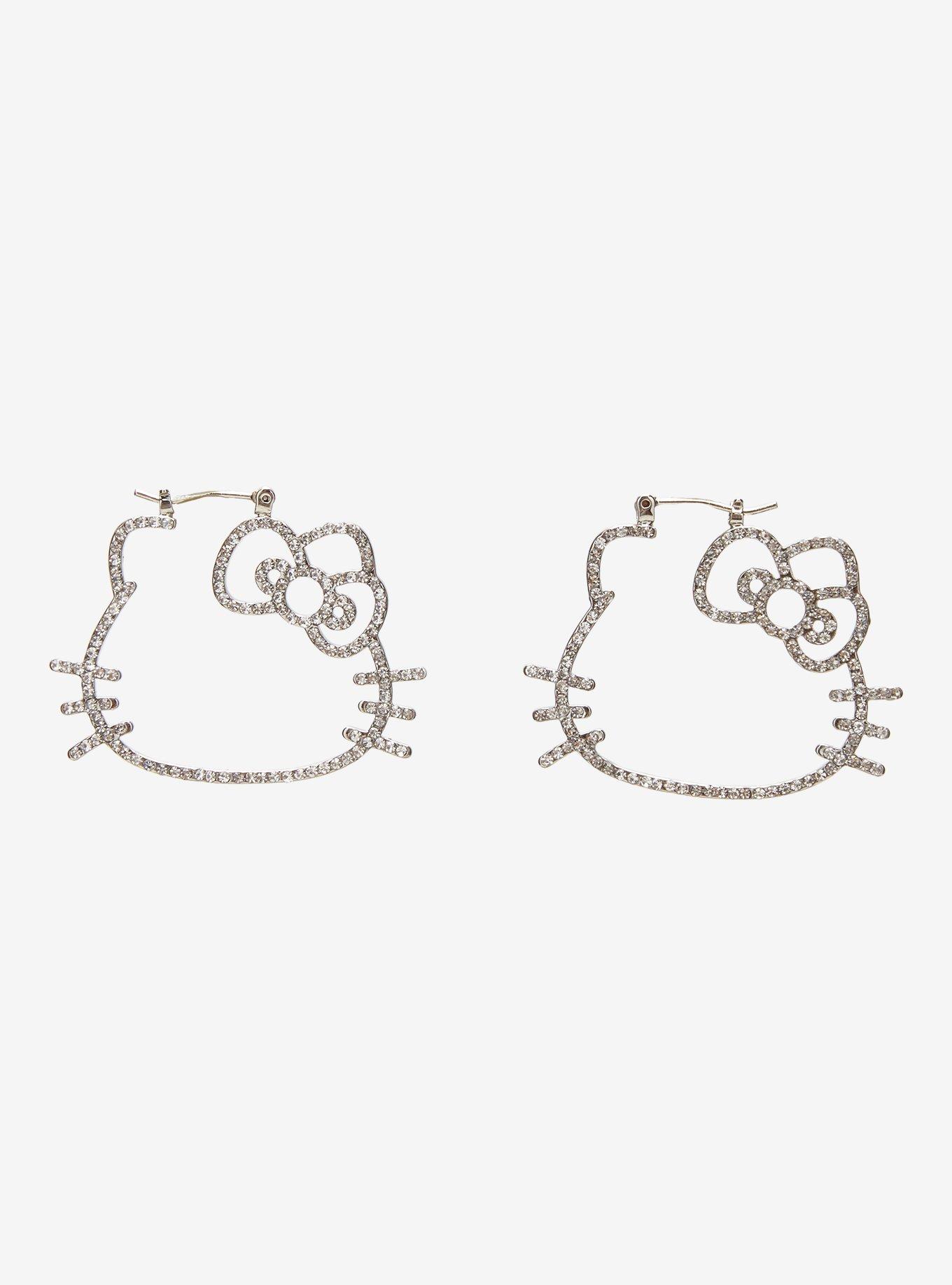 Hello Kitty Bling Outline Hoop Earrings, , hi-res