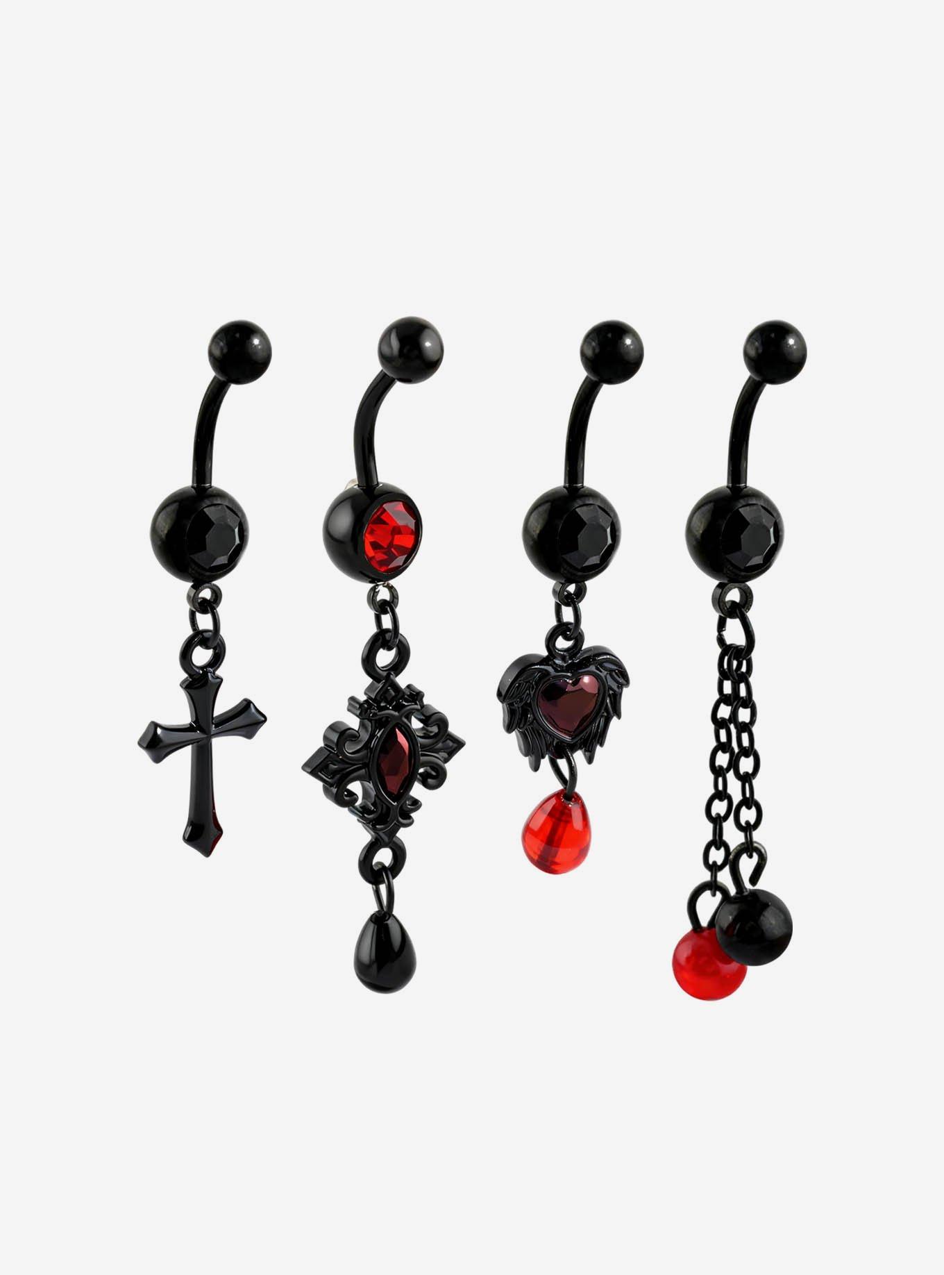 Black Steel Cross & Heart Curved Barbell 4 Pack, , hi-res