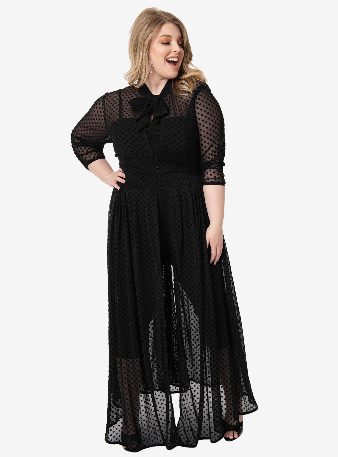 Unique Vintage Plus Size Black Swiss Dot Starlet Duster, BLACK, alternate