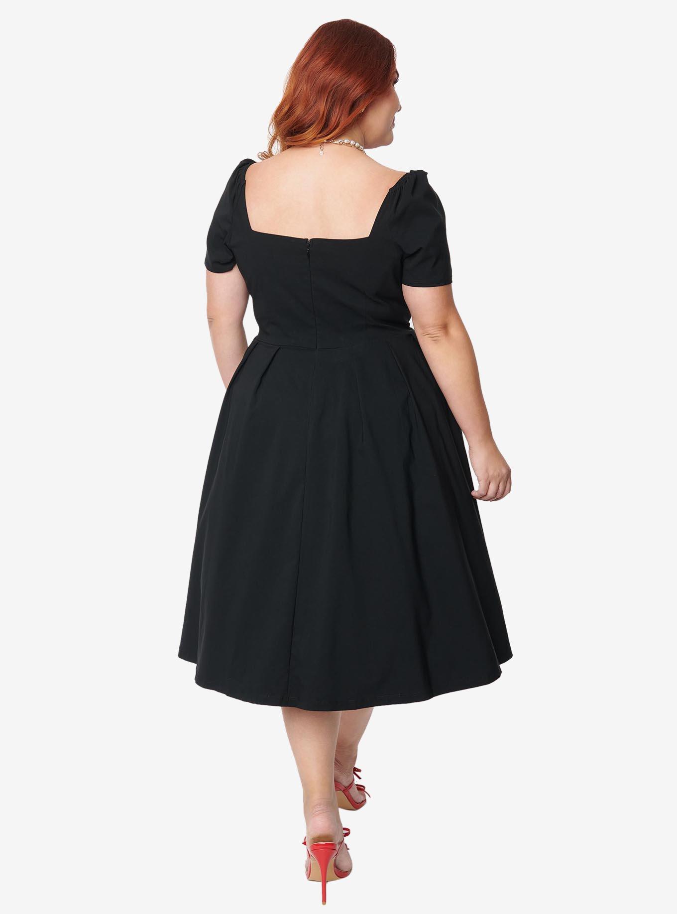 Unique Vintage Plus Size Black Sweetheart Midge Swing Dress, , hi-res