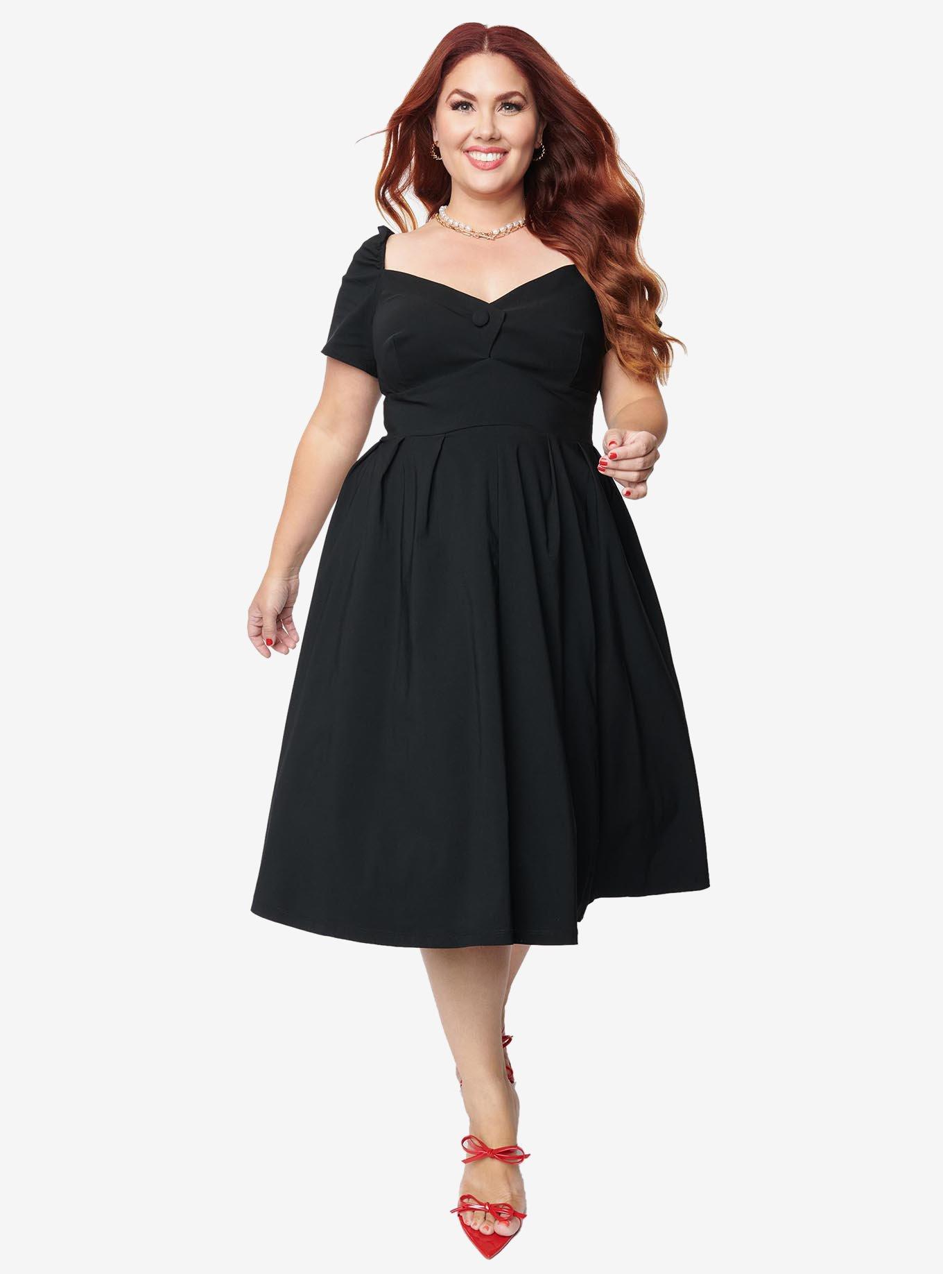 Unique Vintage Plus Size Black Sweetheart Midge Swing Dress, BLACK, alternate