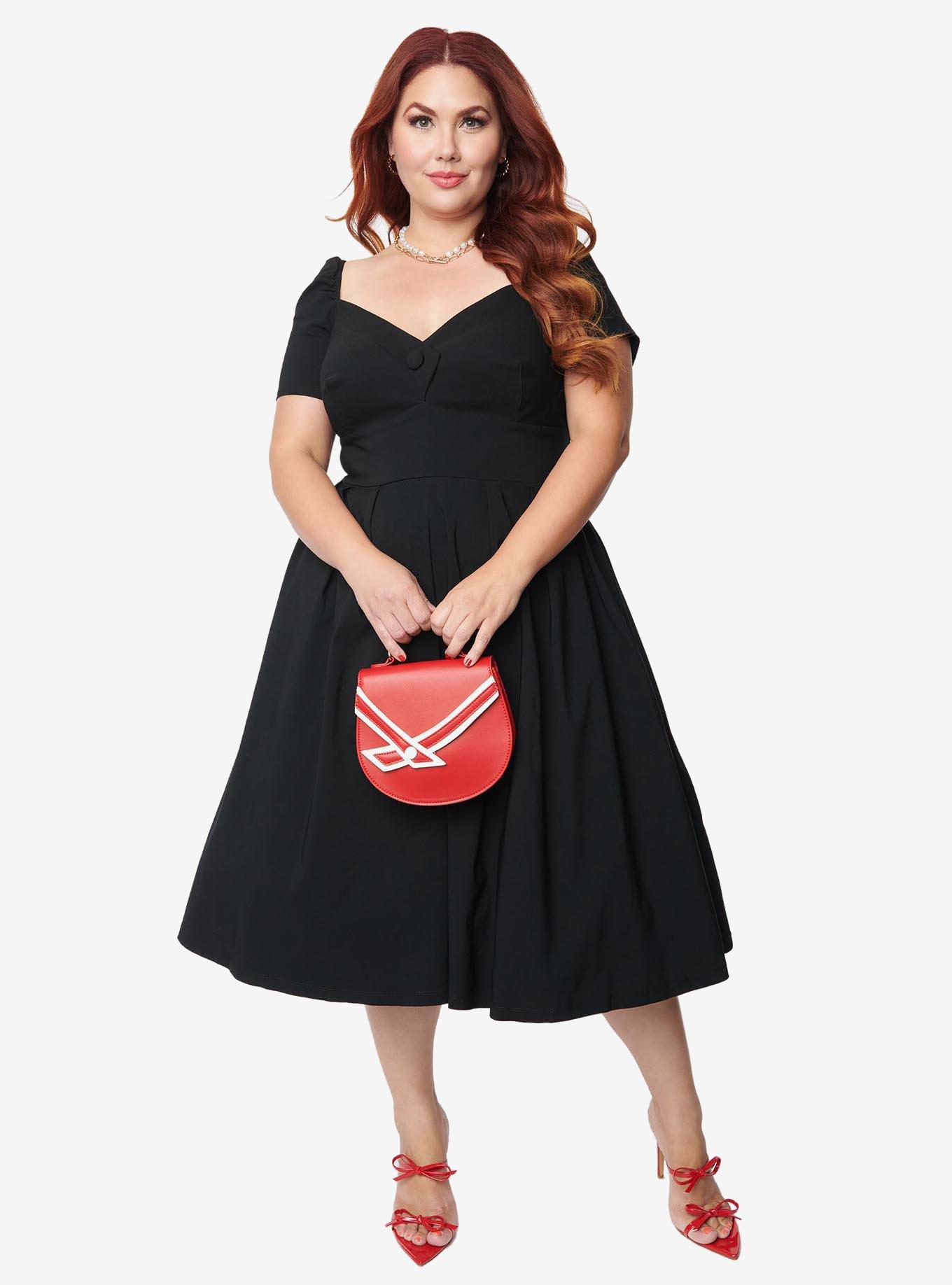 Unique Vintage Plus Size Black Sweetheart Midge Swing Dress, BLACK, alternate