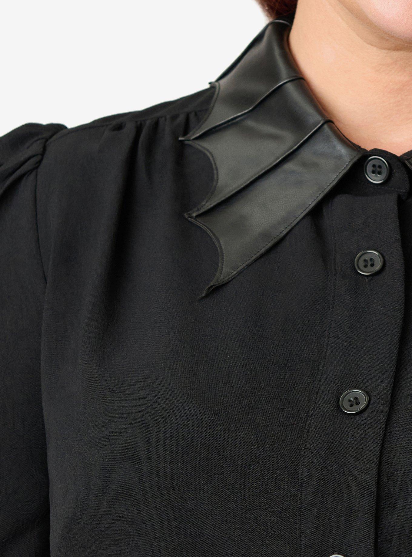 Unique Vintage Plus Size Black Blouse with Embroidered Collar, BLACK, alternate