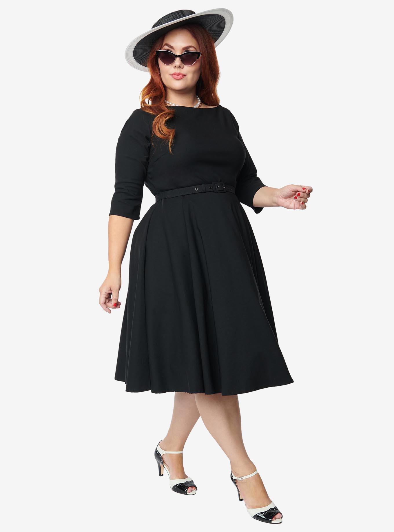 Unique Vintage Plus Size 1950s Black Devon Swing Dress, BLACK, alternate