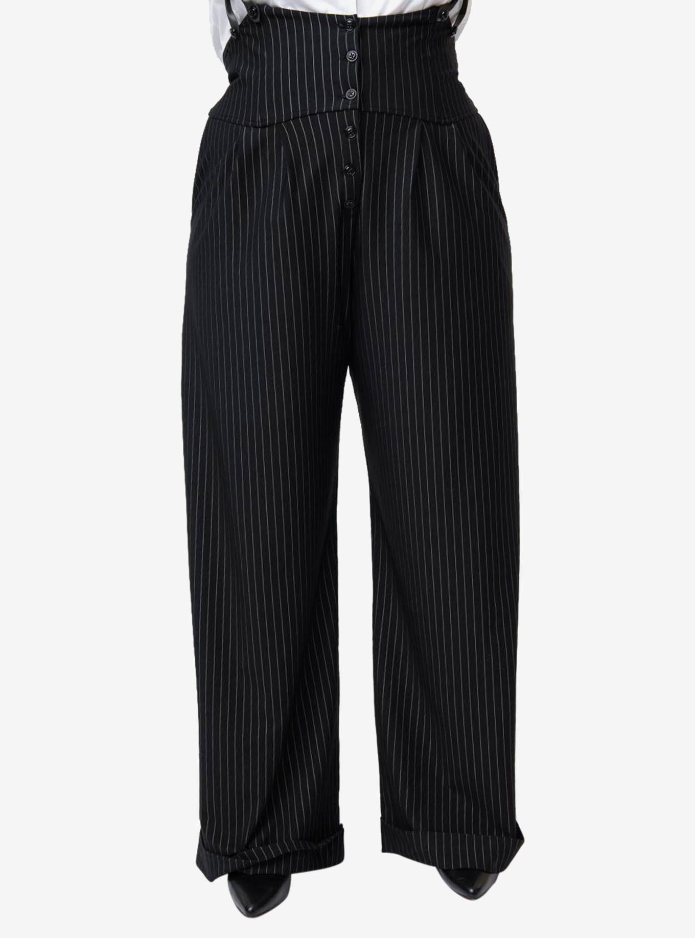 Unique Vintage Plus Size 1930s Black and White Pin Stripe Thelma Suspender Pants, BLACK, alternate