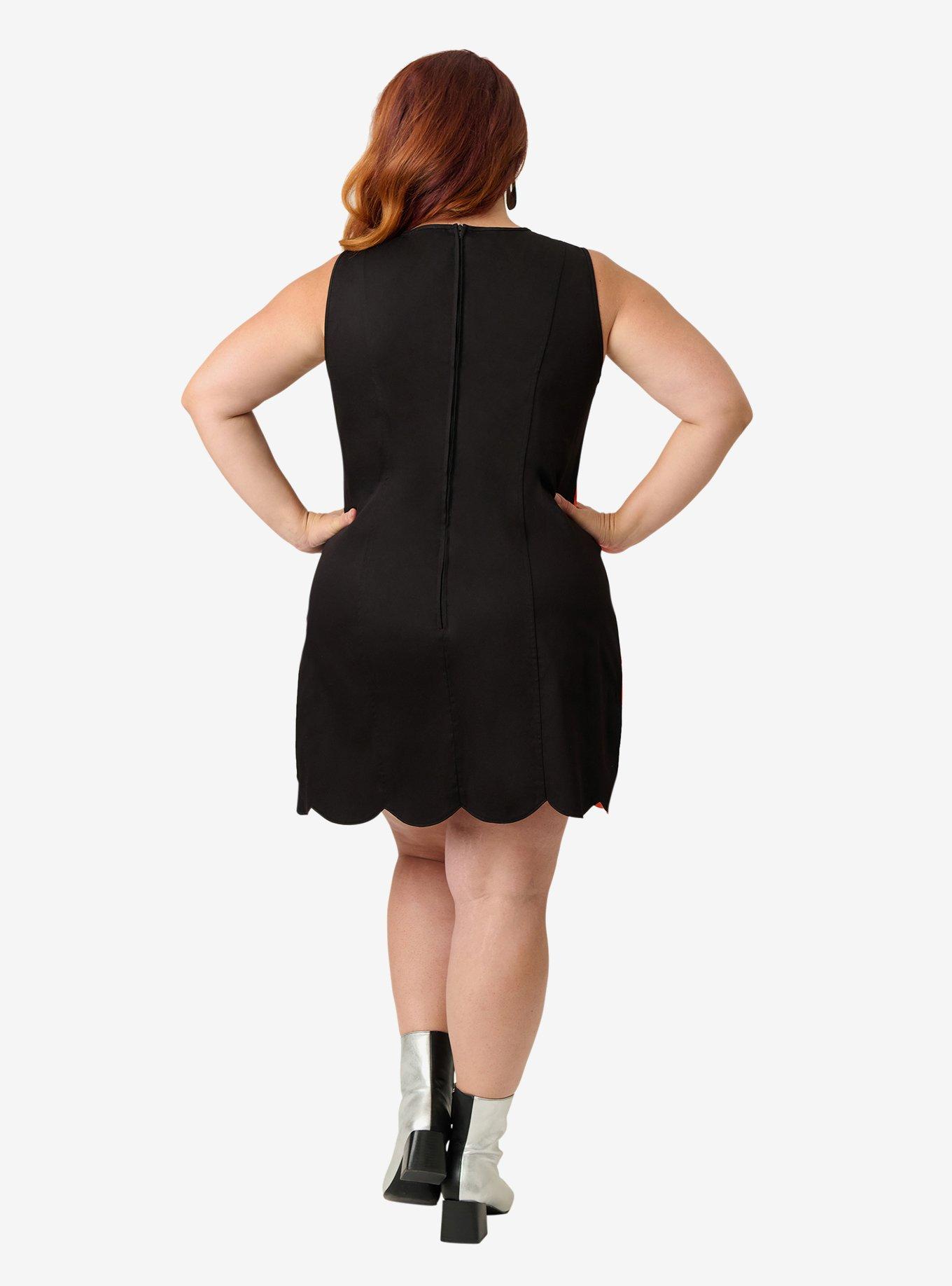 Smak Parlour Plus Size Orange and Black Sleeveless Scalloped Panel Shift Dress, , hi-res