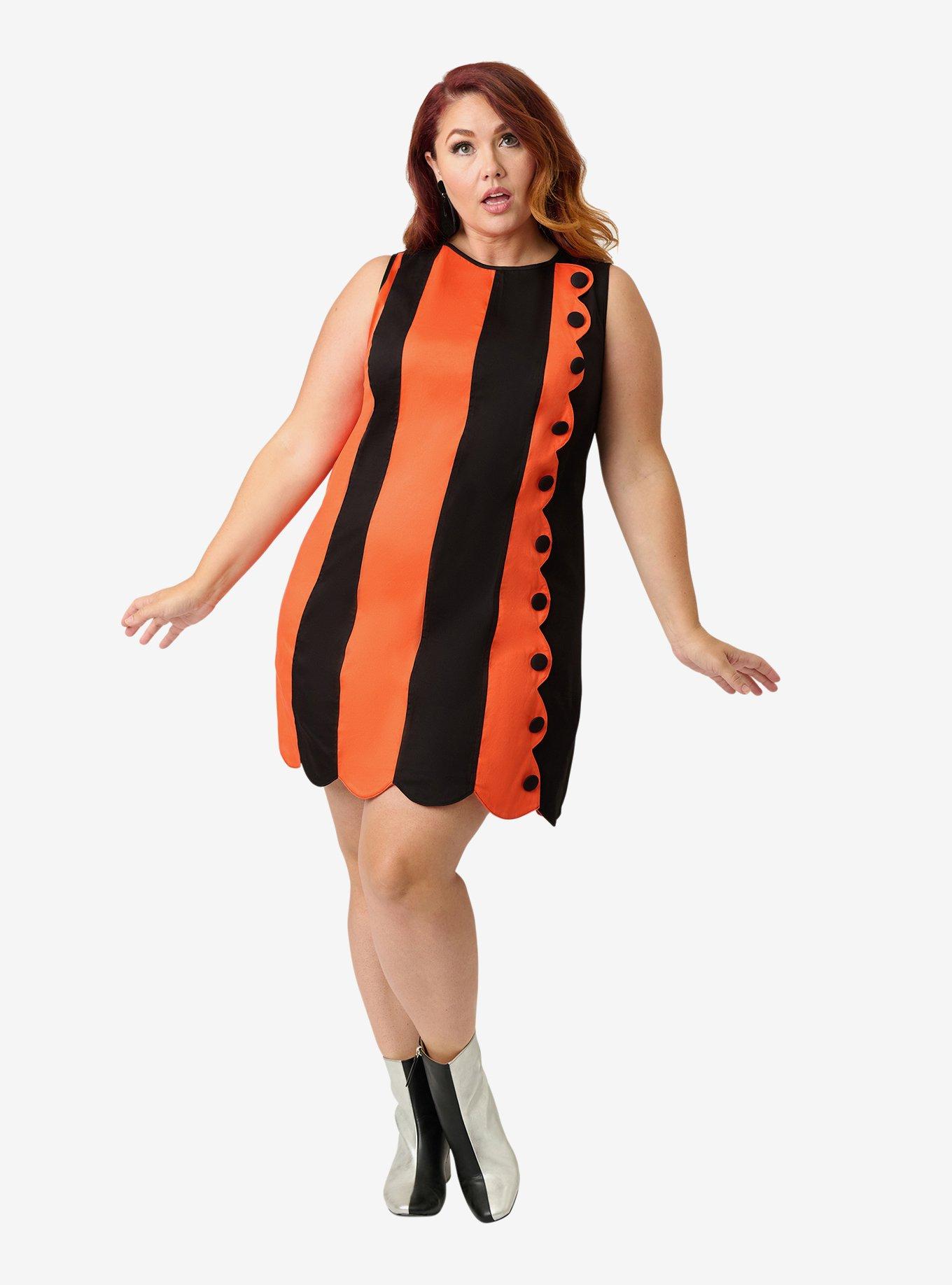 Smak Parlour Plus Size Orange and Black Sleeveless Scalloped Panel Shift Dress, BLACK, alternate