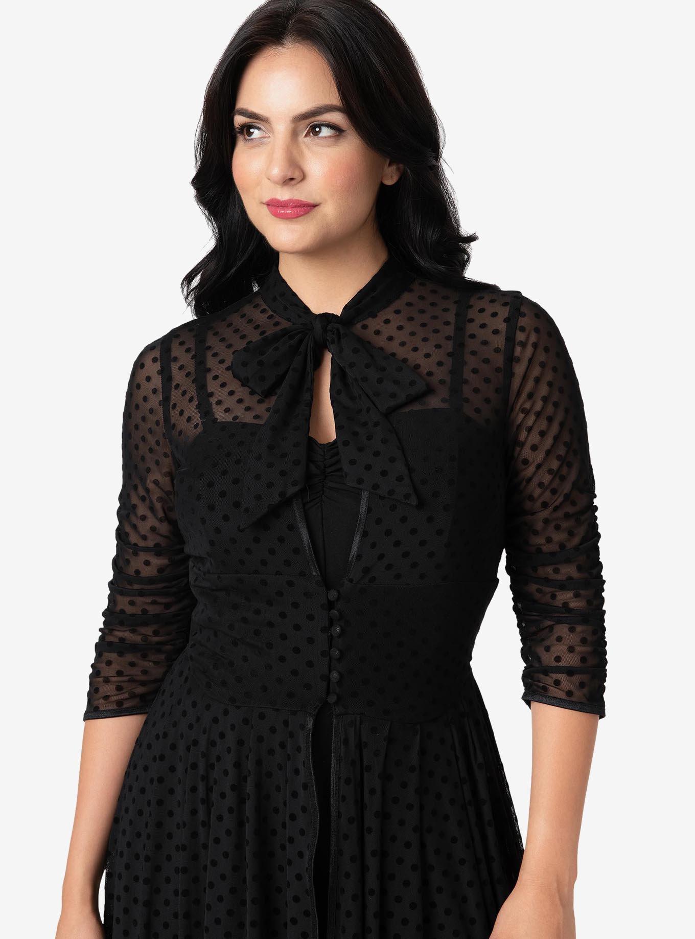 Unique Vintage Black Swiss Dot Starlet Duster, , hi-res