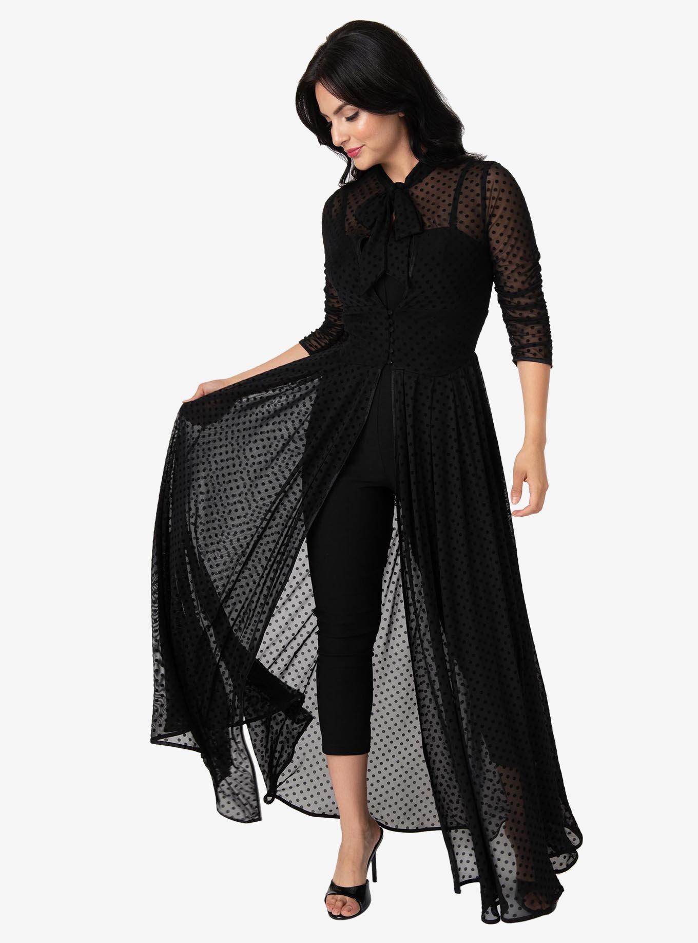 Unique Vintage Black Swiss Dot Starlet Duster, BLACK, alternate