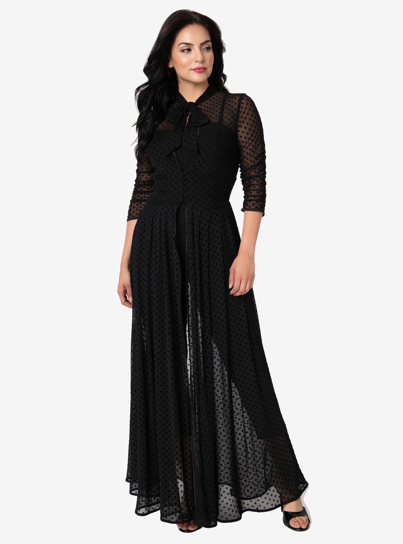 Unique Vintage Black Swiss Dot Starlet Duster, BLACK, alternate