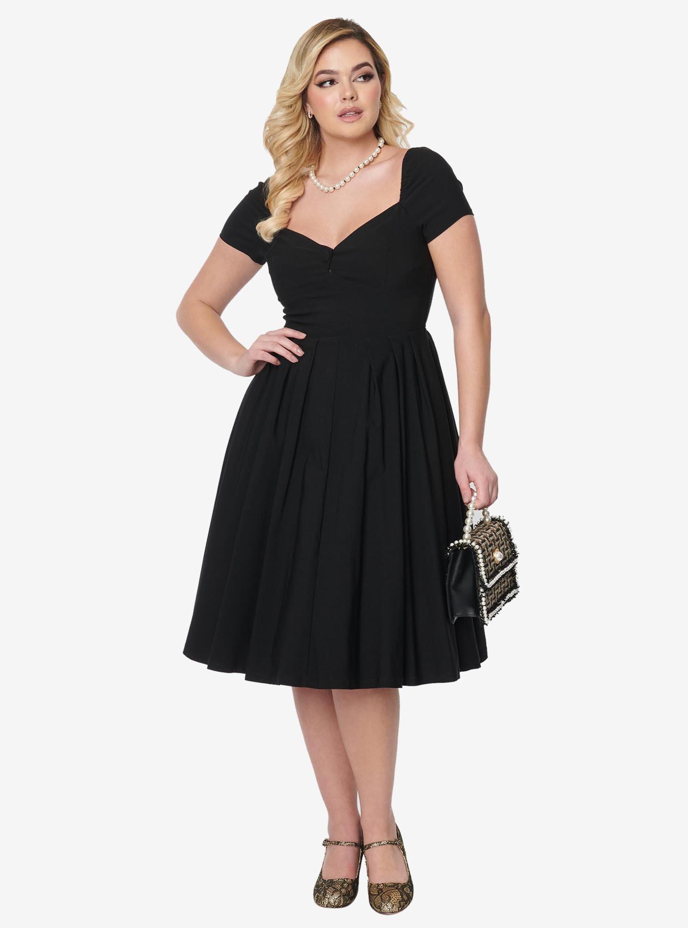 Unique Vintage Black Sweetheart Midge Swing Dress, BLACK, alternate
