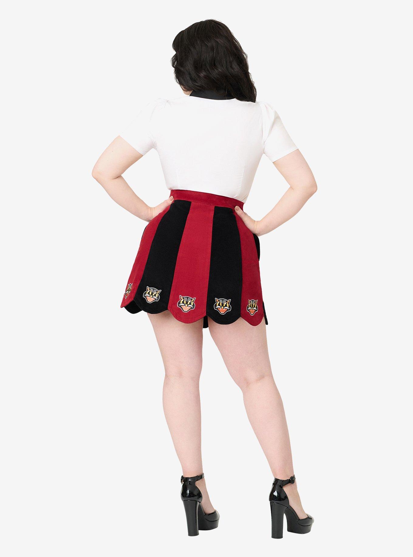 Smak Parlour Burgundy and Black Stripe Spooky Cat Corduroy Mini Skirt, BLACK STRIPE, alternate