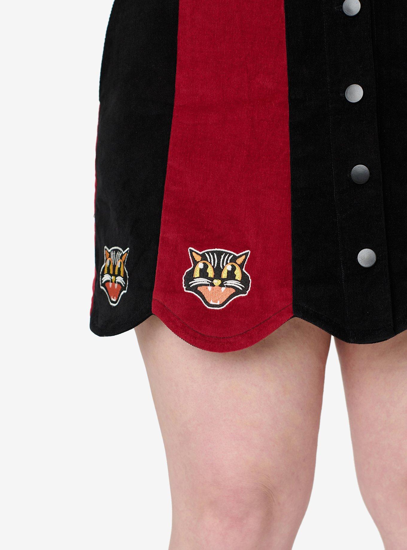 Smak Parlour Burgundy and Black Stripe Spooky Cat Corduroy Mini Skirt, BLACK STRIPE, alternate