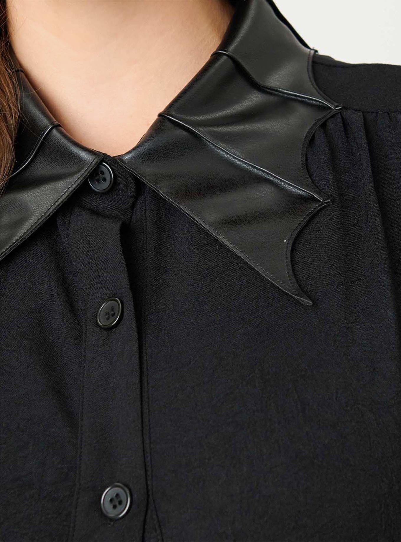 Unique Vintage Black Blouse W/Embroidered Collar, BLACK, alternate