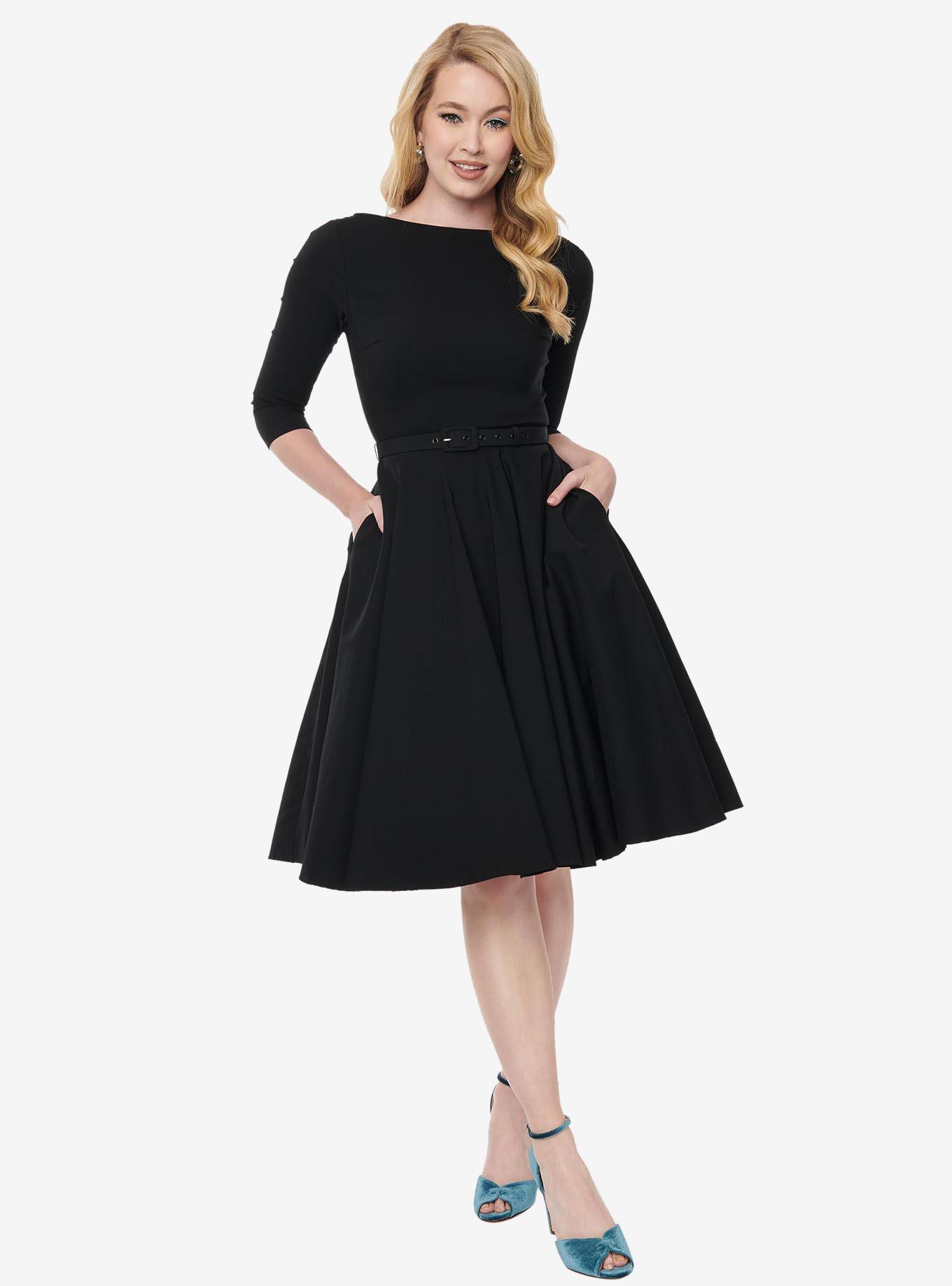 Unique Vintage Black Devon Swing Dress, BLACK, alternate
