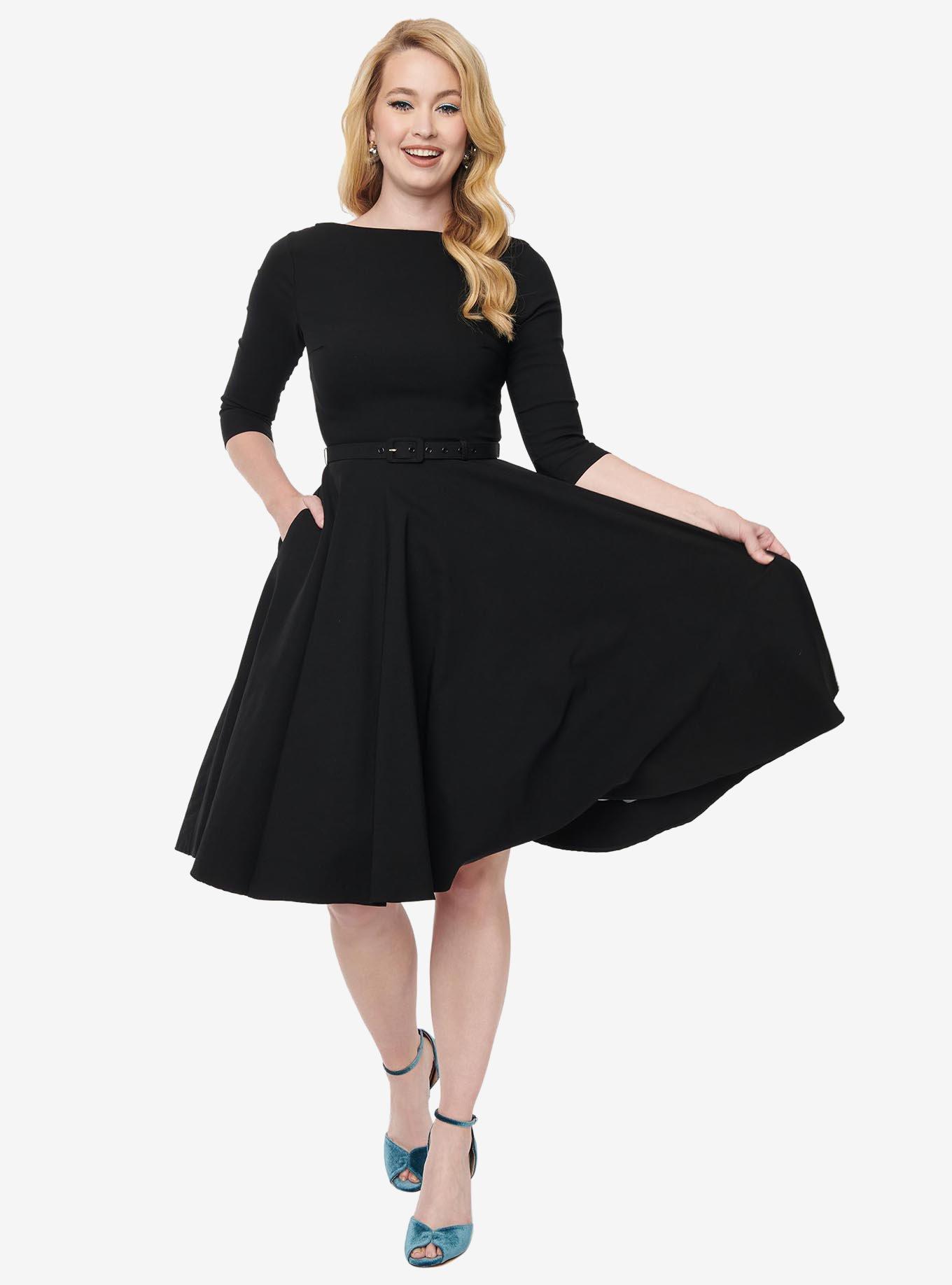Unique Vintage Black Devon Swing Dress, BLACK, alternate