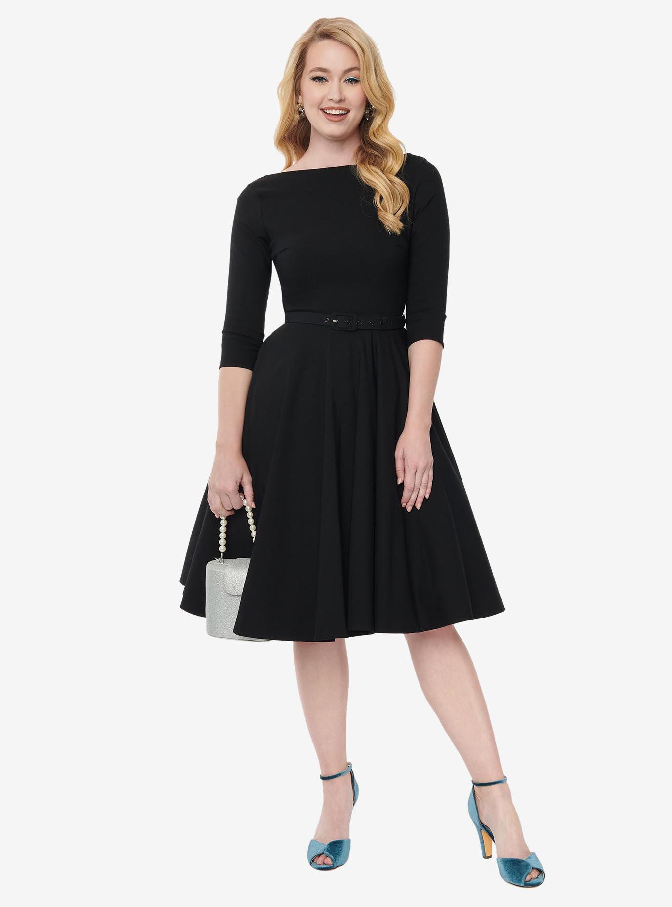 Unique Vintage Black Devon Swing Dress, BLACK, alternate