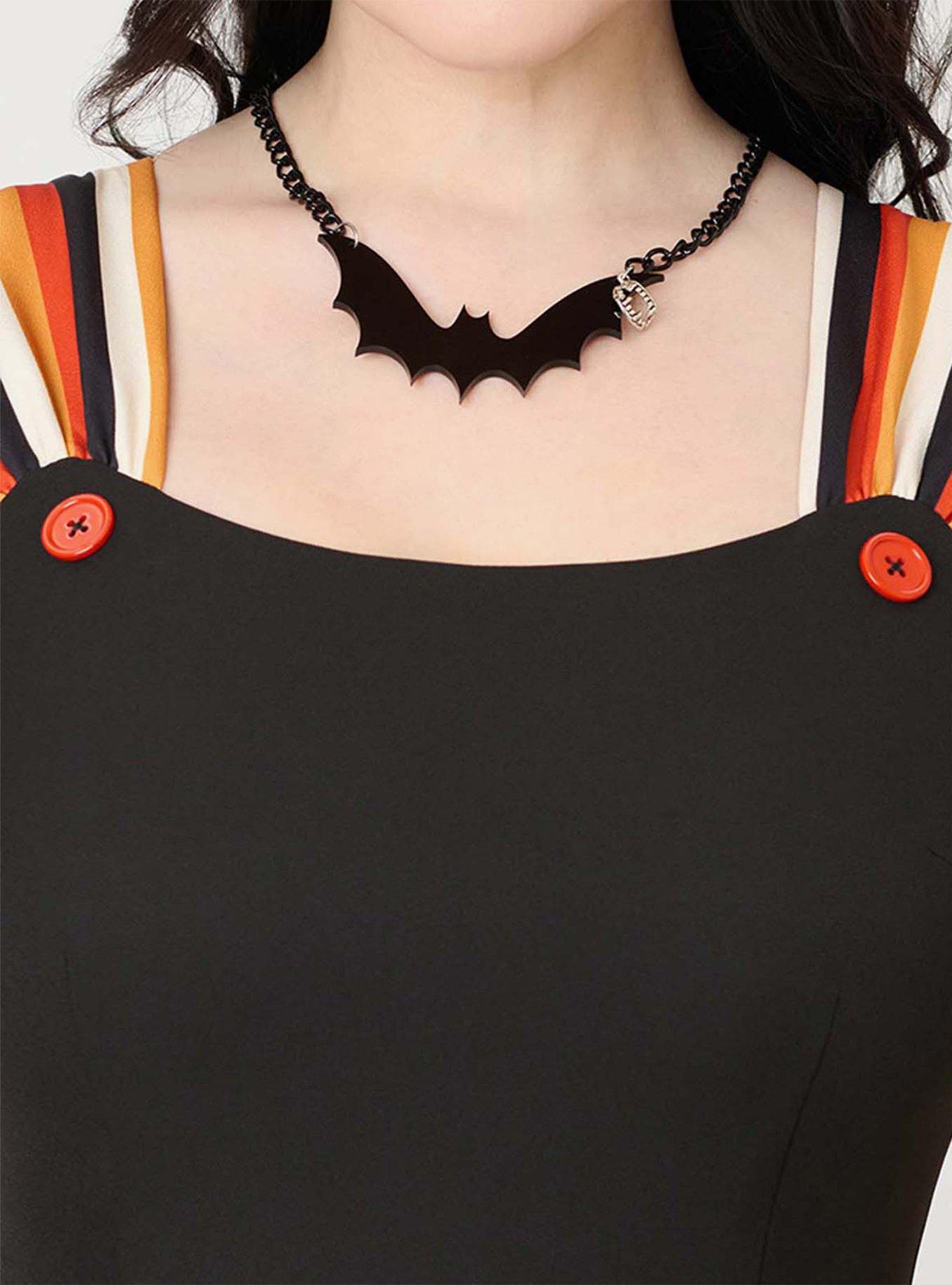 Unique Vintage Black Halloween Stripe Swing Dress W/Godets, BLACK, alternate