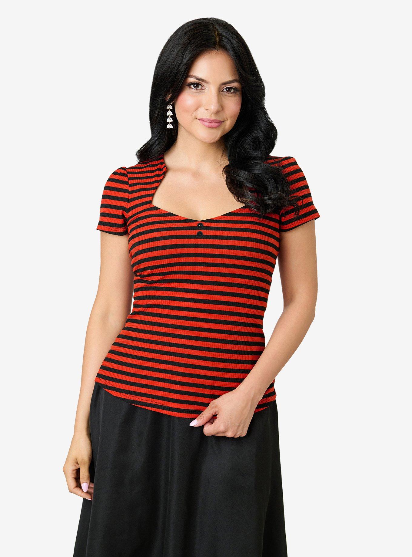 Unique Vintage Orange/Black Texture Pentagon Shape Collar Short Sleeve Knit Top, ORANGE, alternate