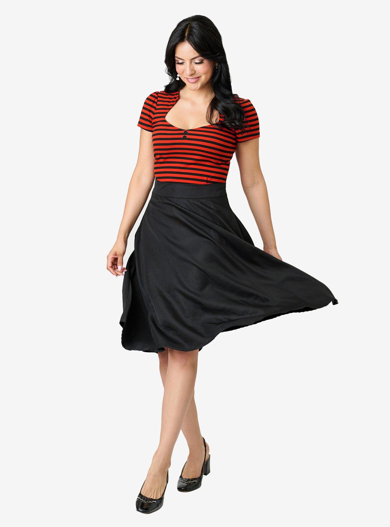 Unique Vintage Orange/Black Texture Pentagon Shape Collar Short Sleeve Knit Top, ORANGE, alternate