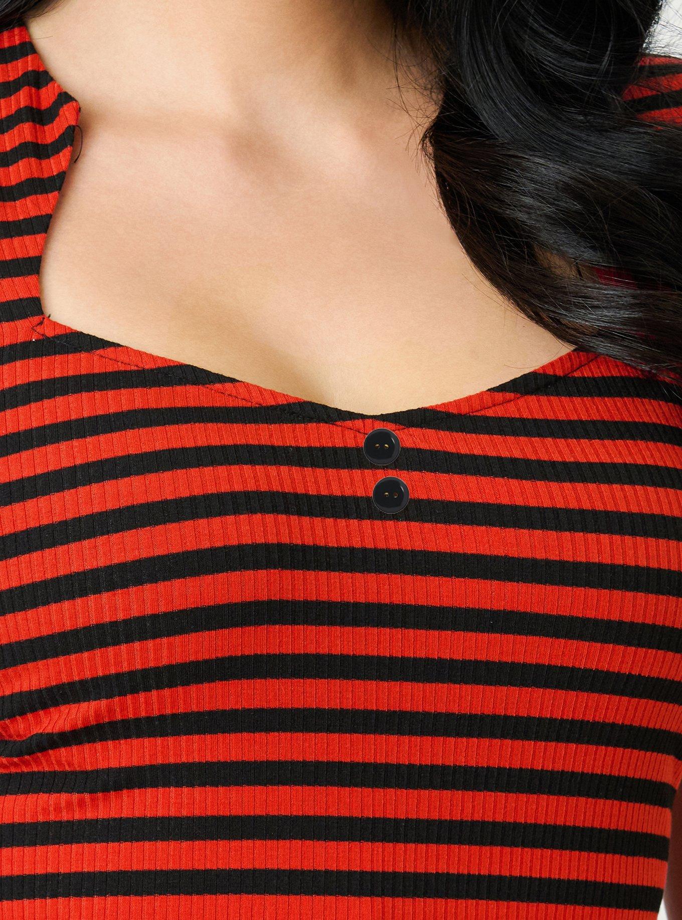 Unique Vintage Orange/Black Texture Pentagon Shape Collar Short Sleeve Knit Top, ORANGE, alternate