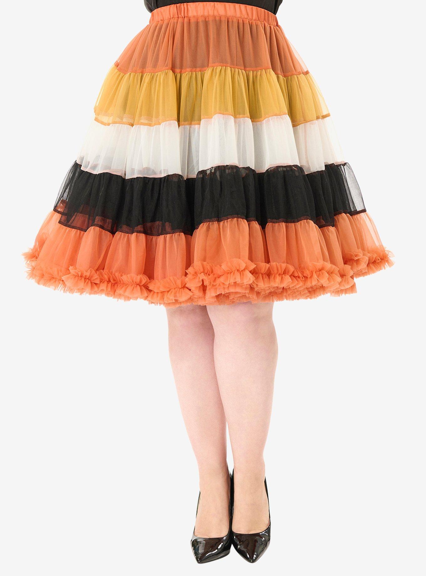 Unique Vintage Plus Size 1950s Style Candy Corn Stripe Ruffled Petticoat Crinoline, , hi-res