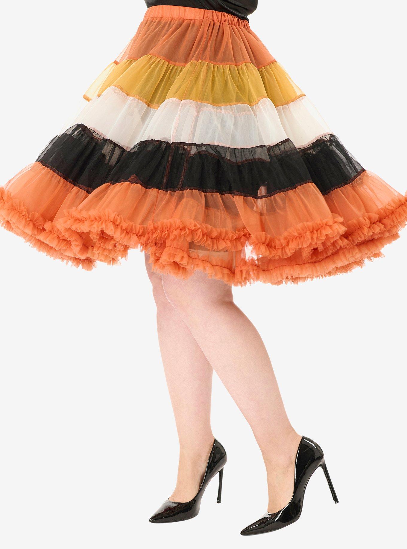 Unique Vintage Plus Size 1950s Style Candy Corn Stripe Ruffled Petticoat Crinoline, , alternate