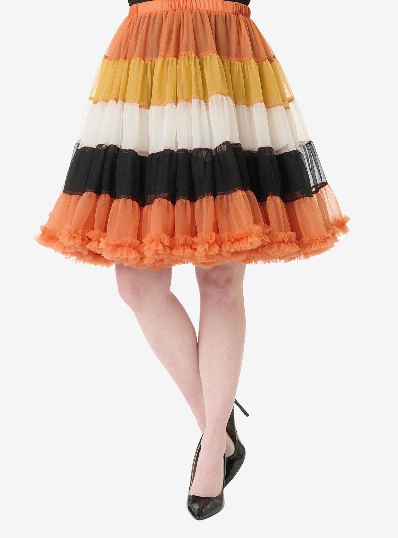 Unique Vintage 1950s Style Candy Corn Stripe Ruffled Petticoat Crinoline, , hi-res