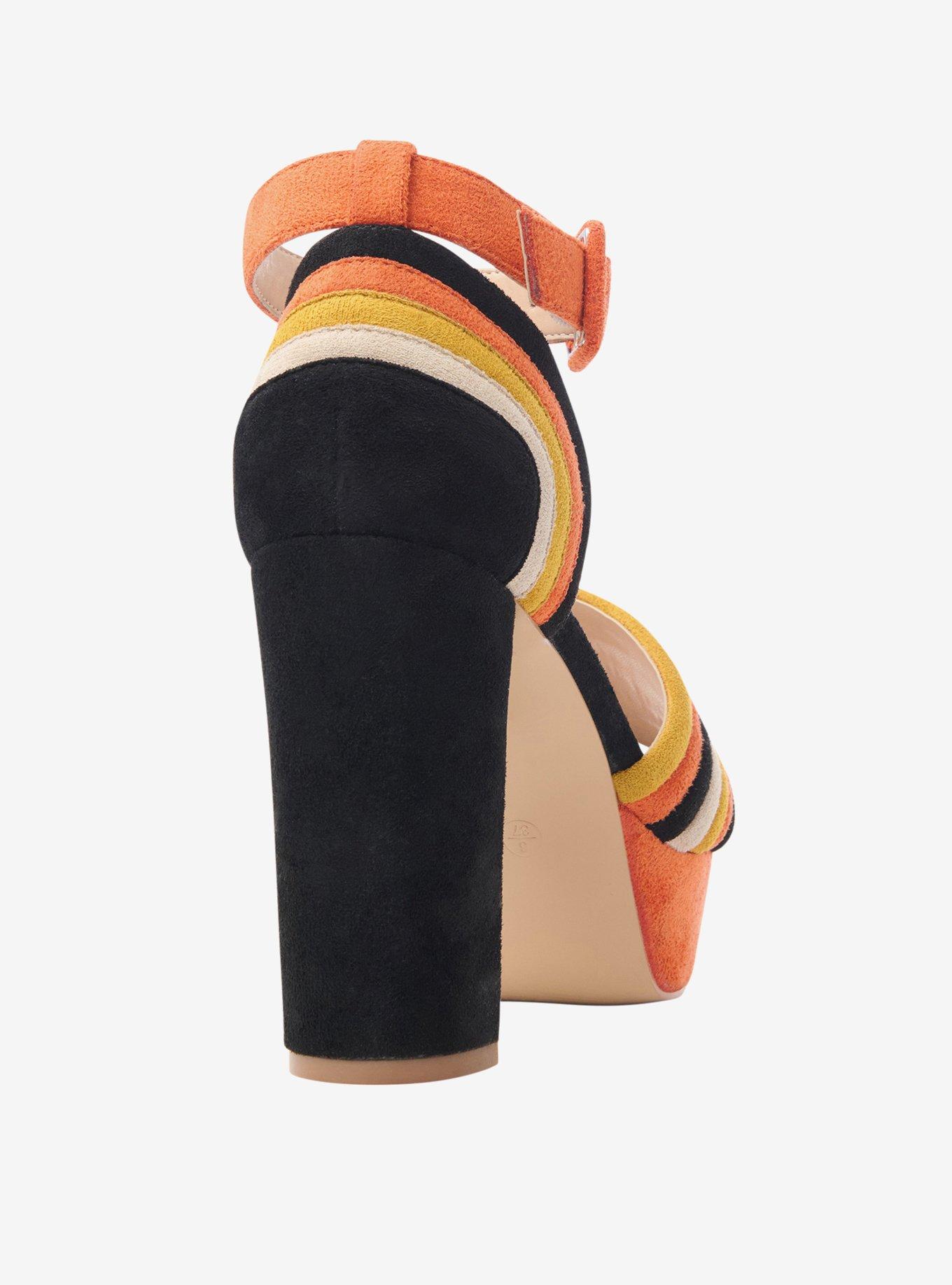 Unique Vintage Candy Corn Stripe Suede Peep Toe Pumps, ORANGE, alternate