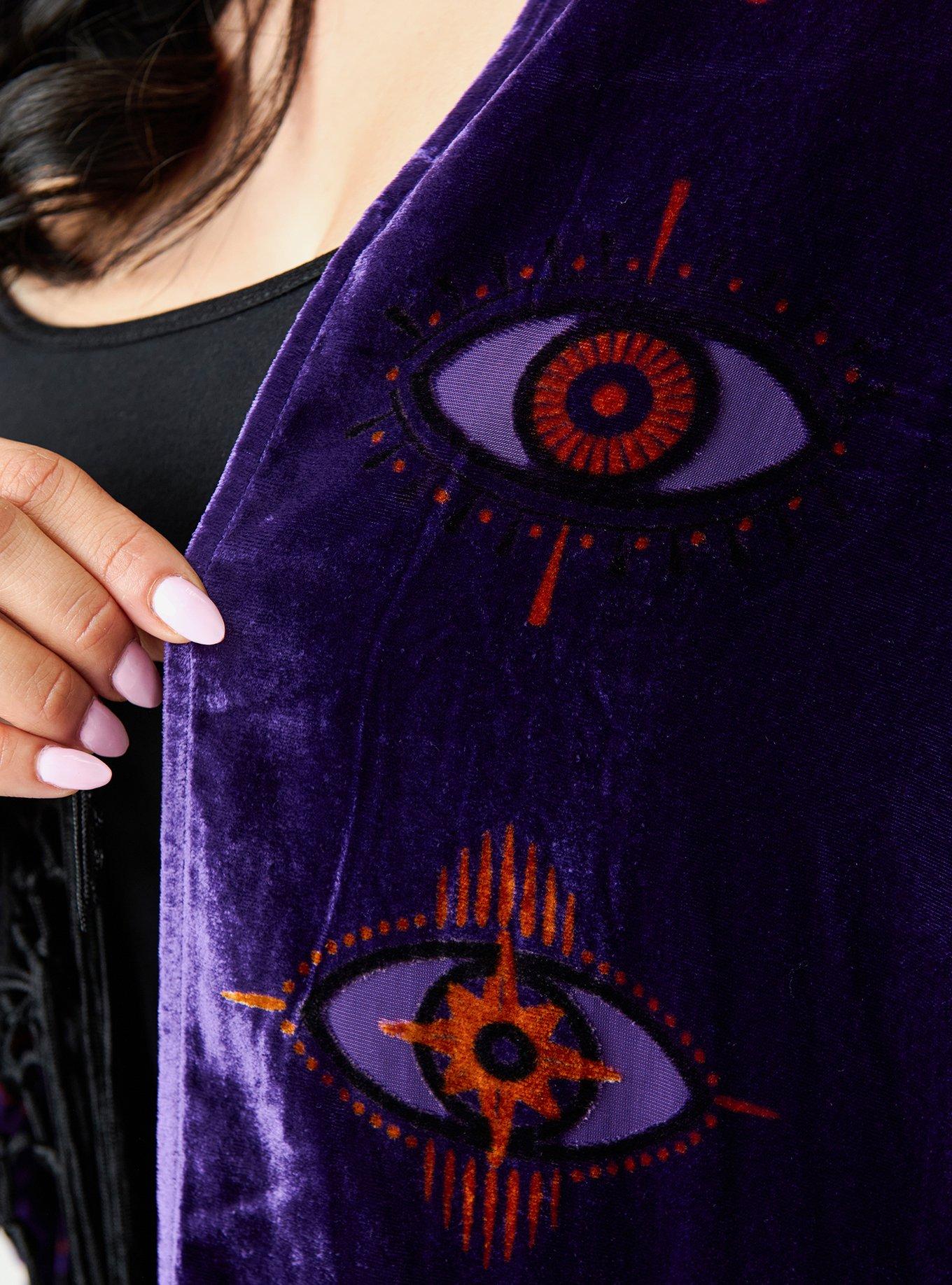 Unique Vintage Evil Eye Burnout Fringe Kimono Duster, , alternate