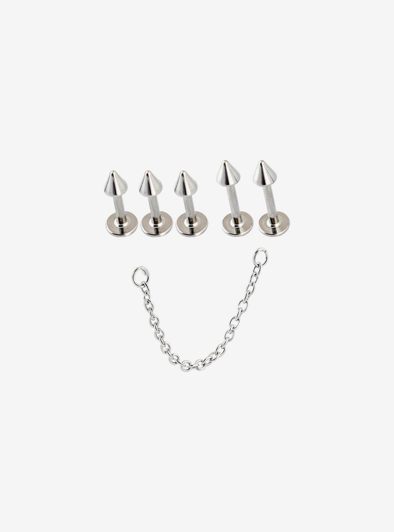 Steel Cartilage Spike Stud & Chain 6 Pack, , hi-res