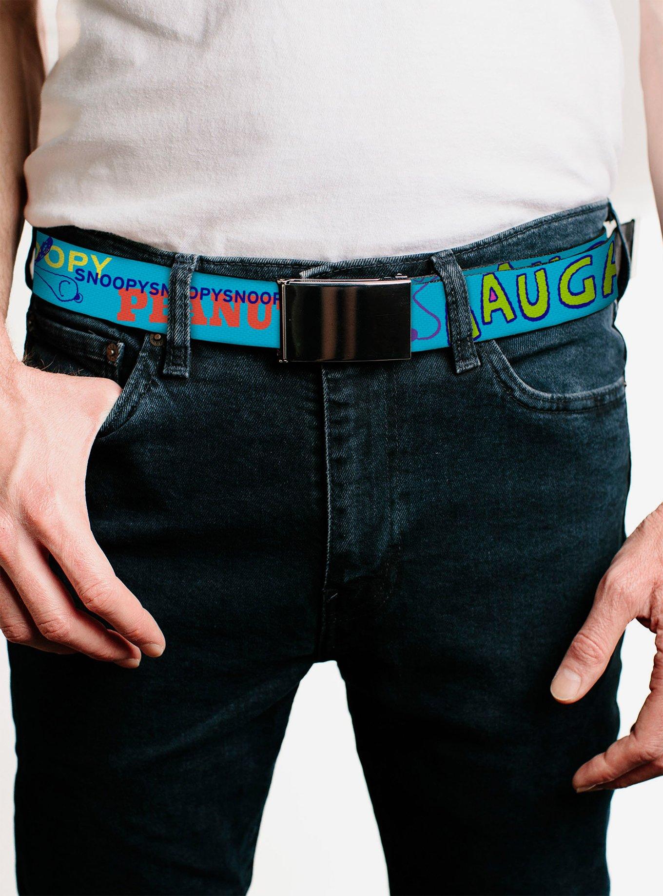 Peanuts Charlie Brown Snoopy and Woodstock Typography Adjustable Clamp Buckle Belt, , hi-res