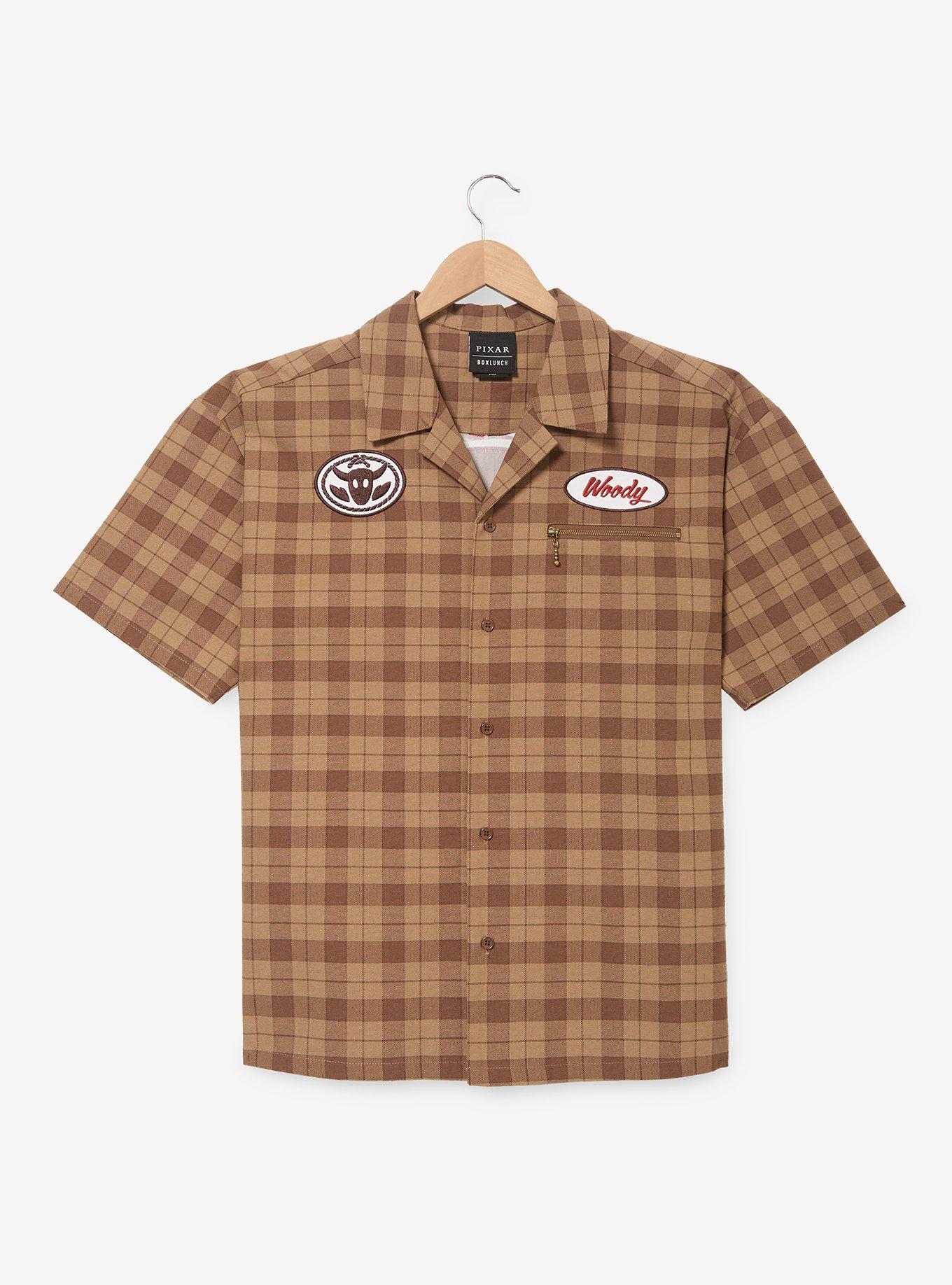 Disney Pixar Toy Story Woody Plaid Mechanic Woven T-Shirt - BoxLunch Exclusive, BROWN, alternate