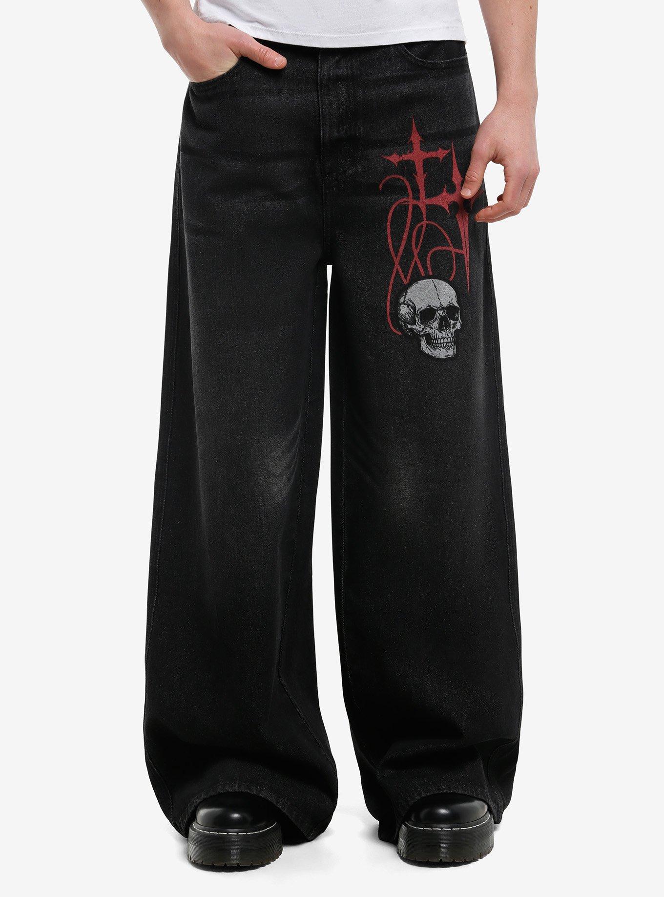 Wings & Skulls Red Filigree Jeans, , hi-res