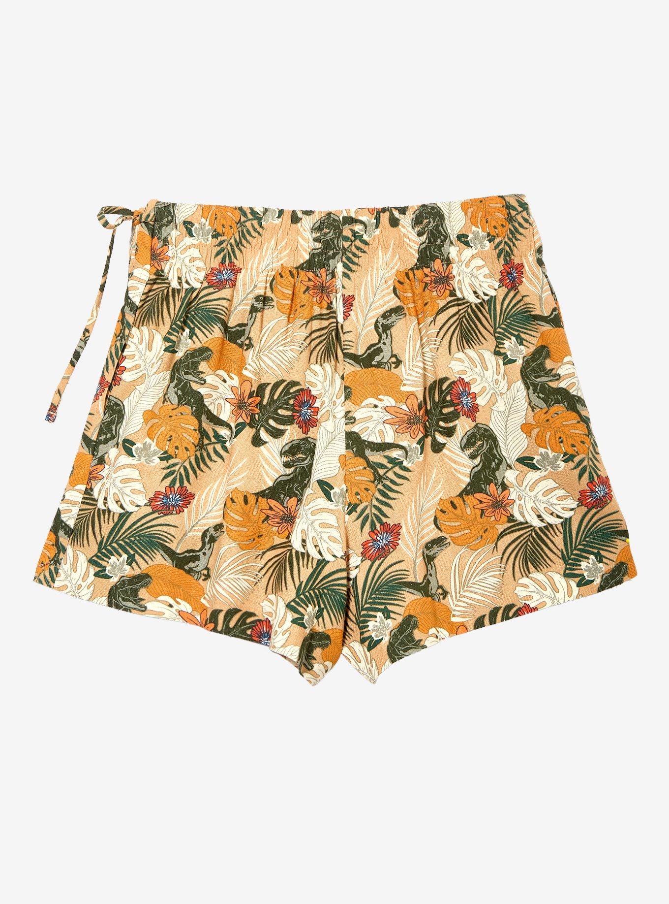 Jurassic Park Dinosaur Foliage Allover Print Linen Skort Plus Size, MULTI, alternate - view 3