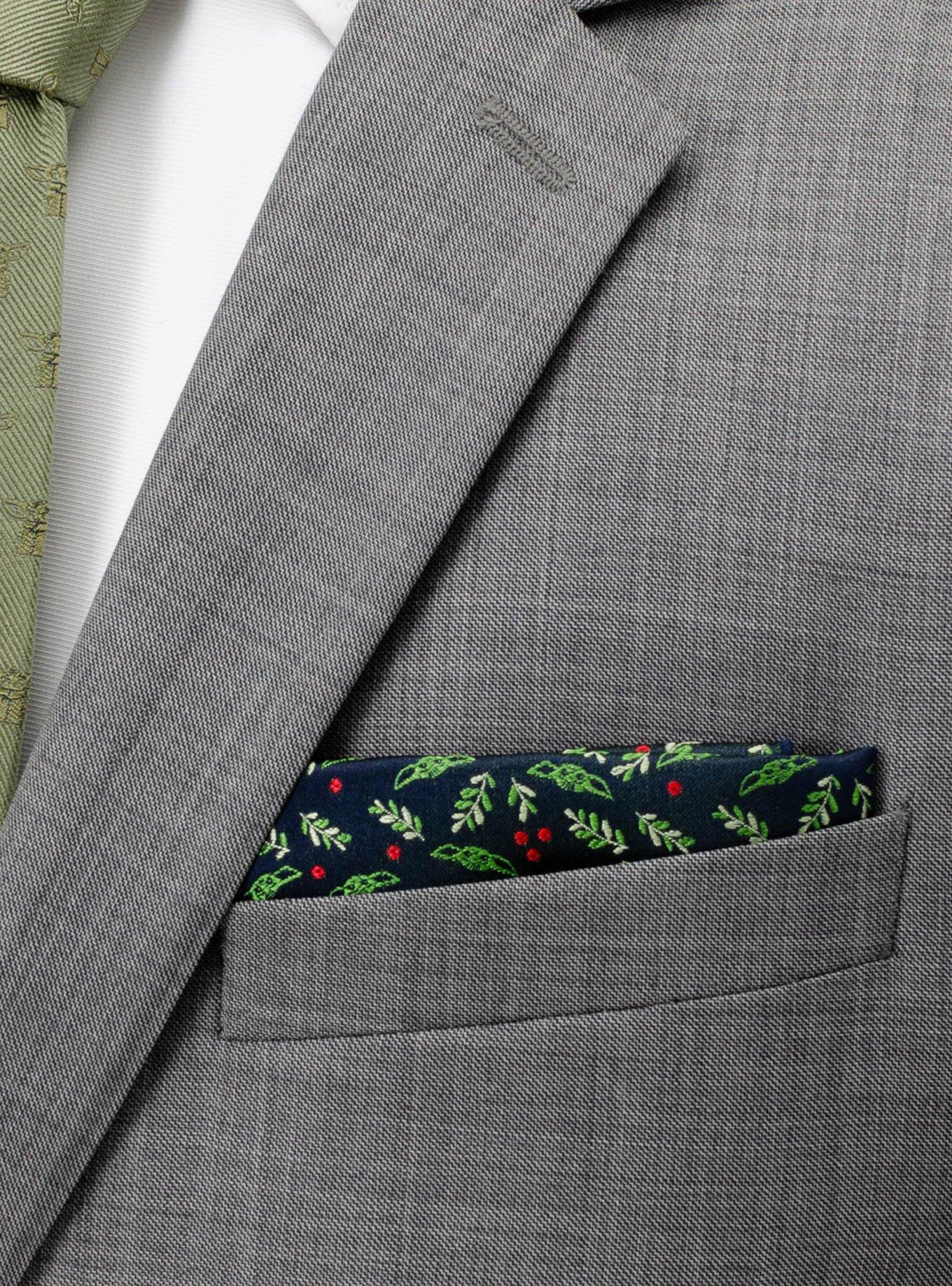 Star Wars The Mandalorian Grogu Holiday Navy Silk Pocket Square