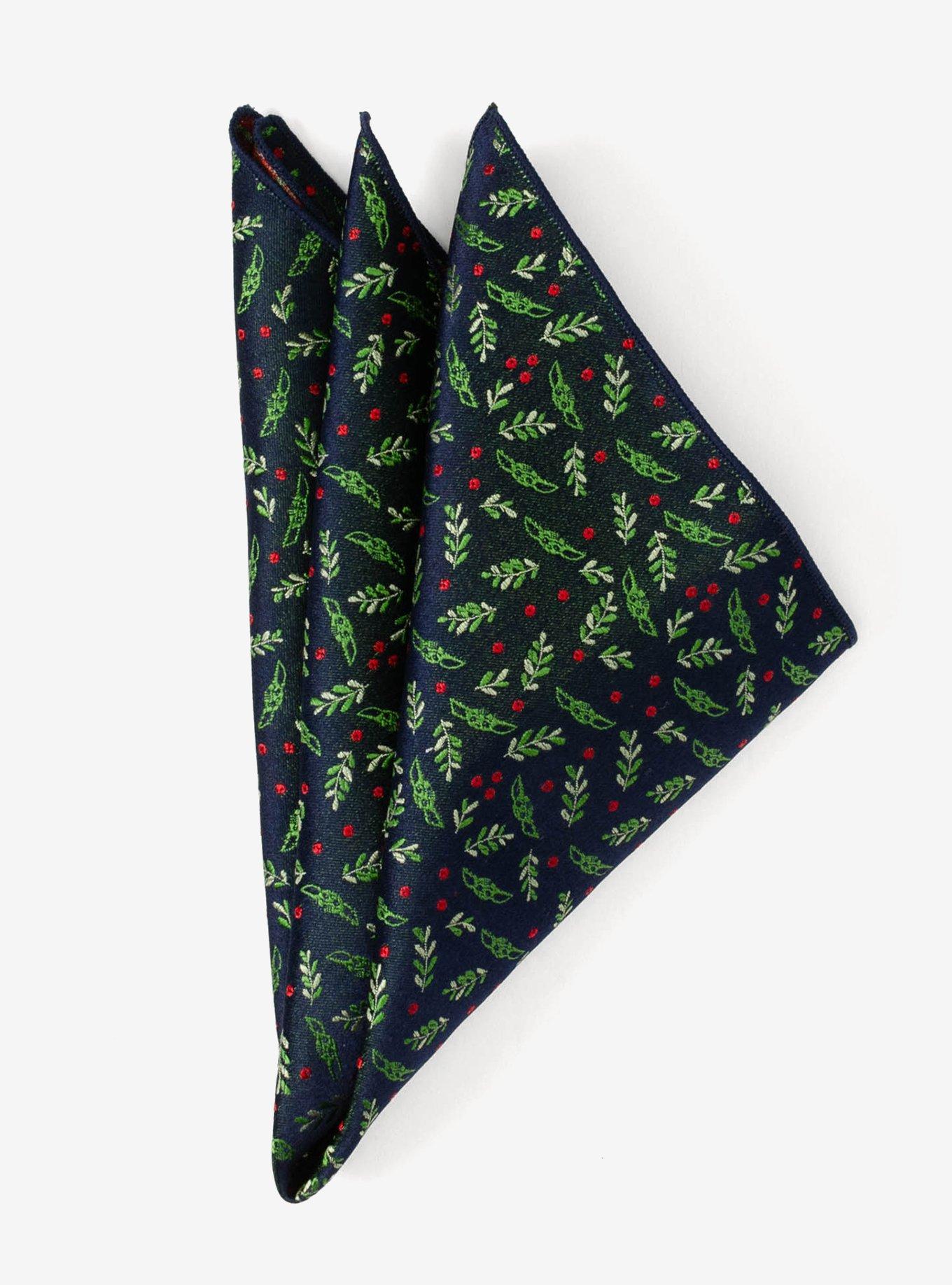 Star Wars The Mandalorian Grogu Holiday Navy Silk Pocket Square, , alternate