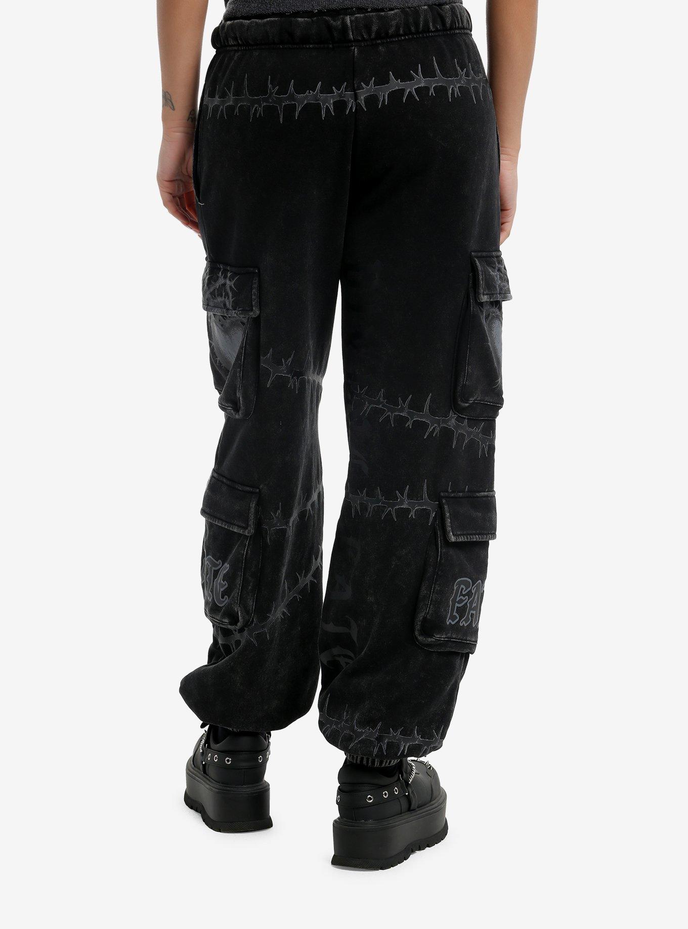 Barbed Wire Skull Icons Dark Wash Jogger Sweatpants, , hi-res