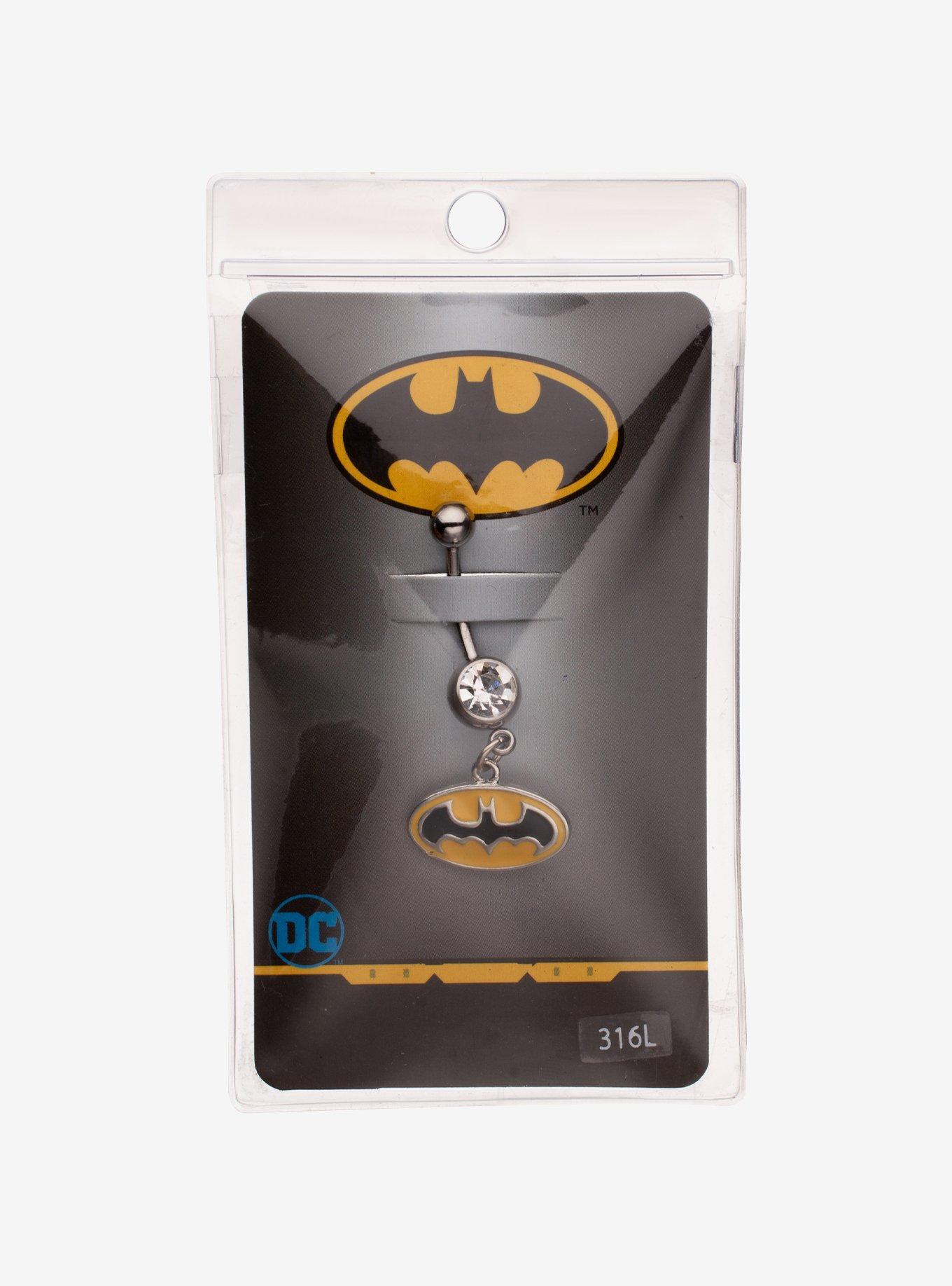 DC Comics Batman 14G 7/16" Press Fit Gem Dangle Oval Logo Navel Ring, , hi-res