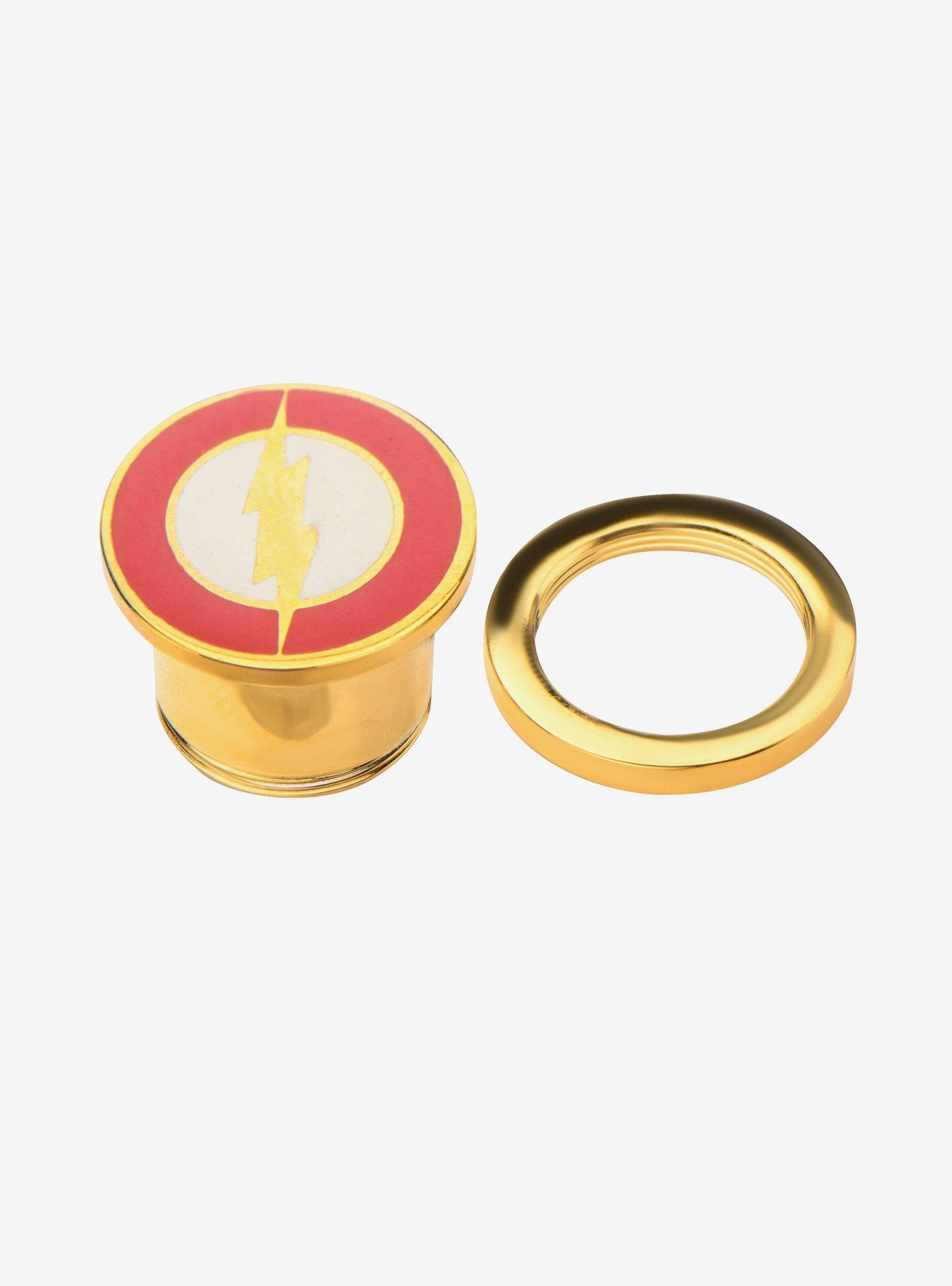 DC Comics Flash Logo Front Screw Fit Gold PVD Steel Plug, , hi-res