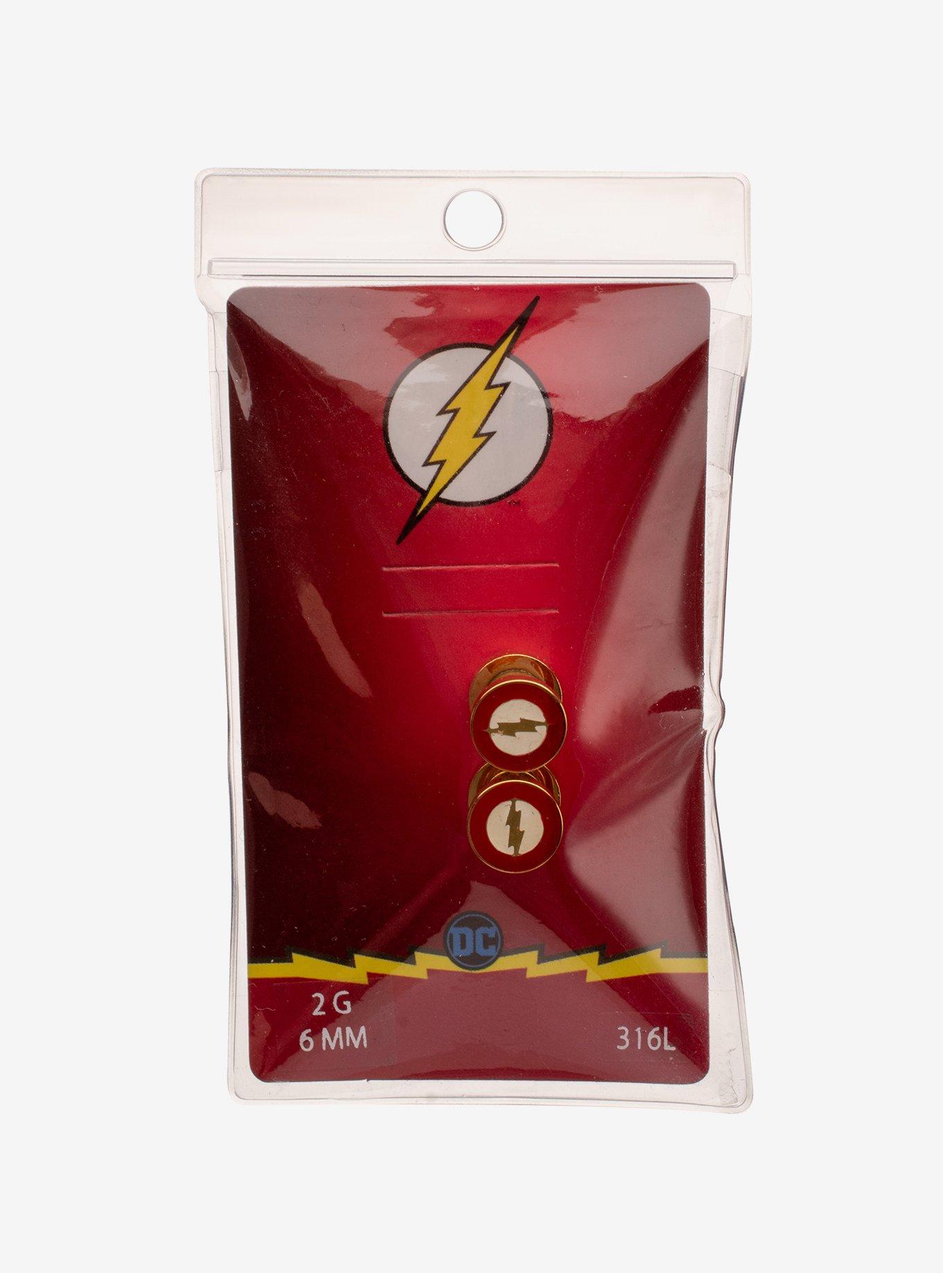 DC Comics Flash Logo Front Screw Fit Gold PVD Steel Plug, , alternate