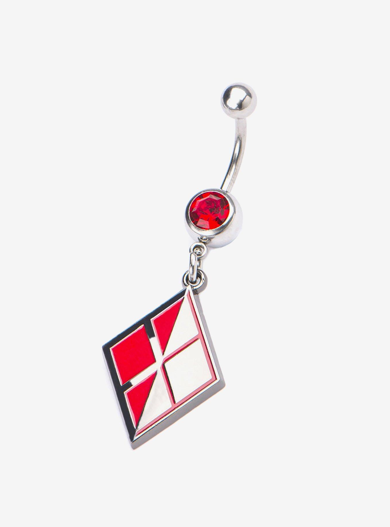 DC Comics Harley Quinn Logo Stainless Steel Dangle Navel Ring, , hi-res