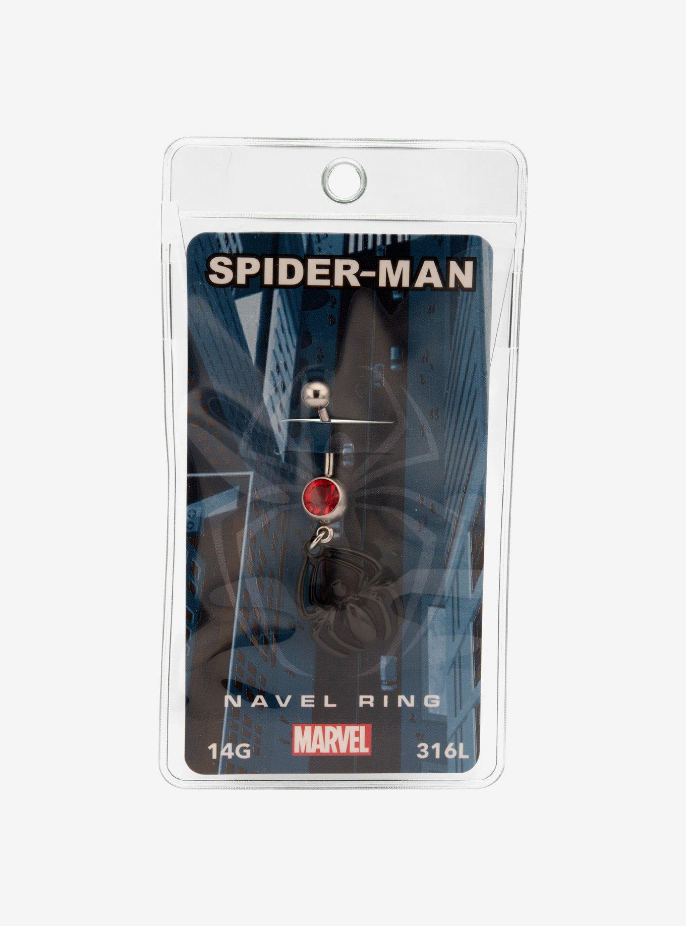 14G Steel Silver Marvel Spider Man Navel Barbell, , hi-res